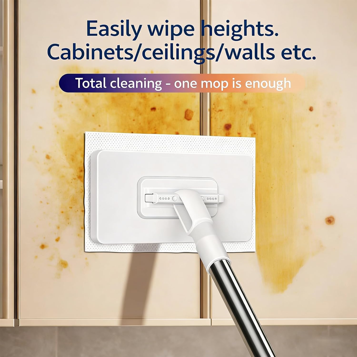 Cloth Changing Mini Mop, 360° Automatic Hands-Free Pad Ejection with 10 Cleaning Cloths, Wet & Dry Use, Stainless Steel Handle for Kitchen Cabinets, Windows, Mirrors & Furniture (2*mop+20clothes)