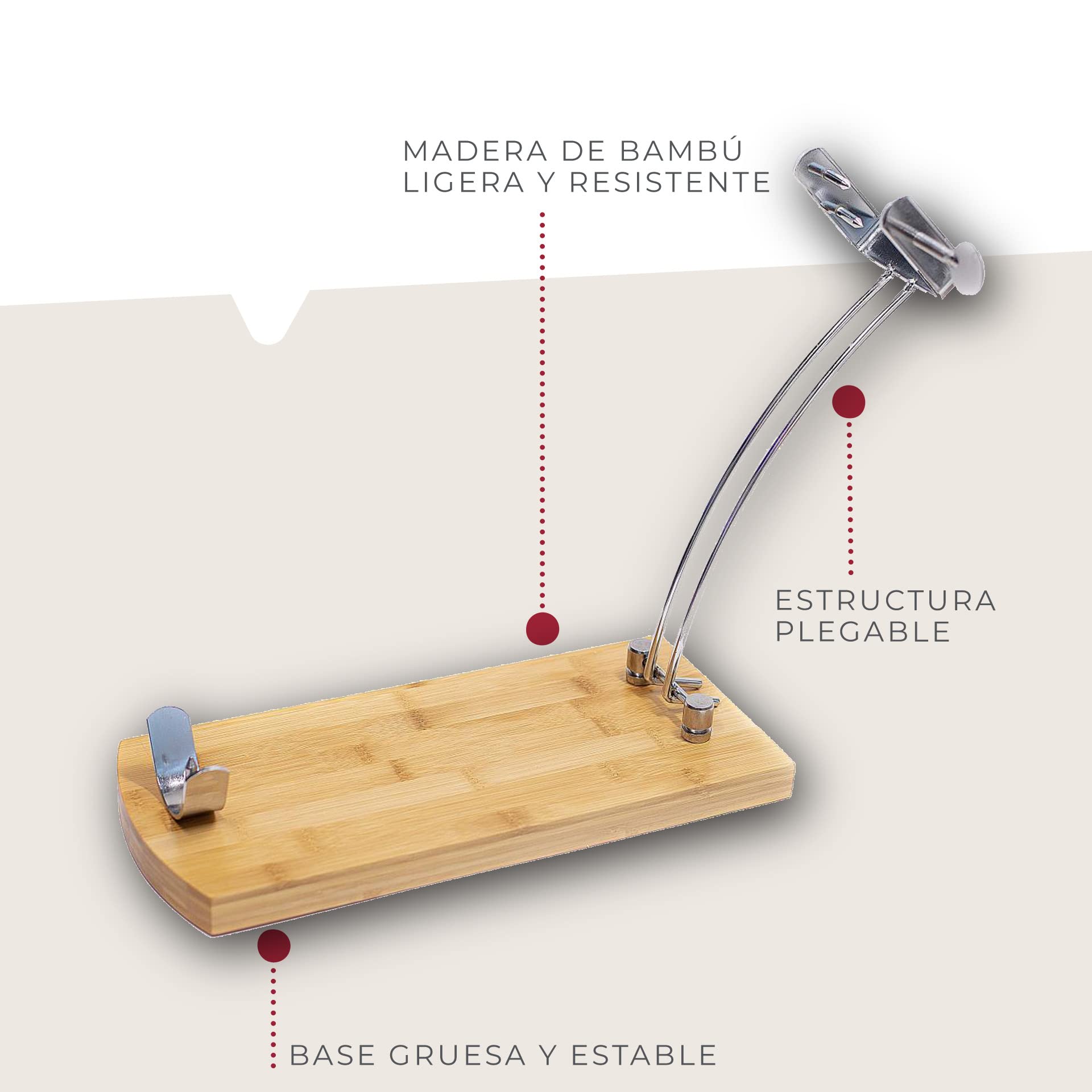 Fackelmann Support à jambon pliable en bambou, support pour palette ou jambon, design frais, base en bois de bambou et support en acier chromé, 37 x 16 cm, 1 unité
