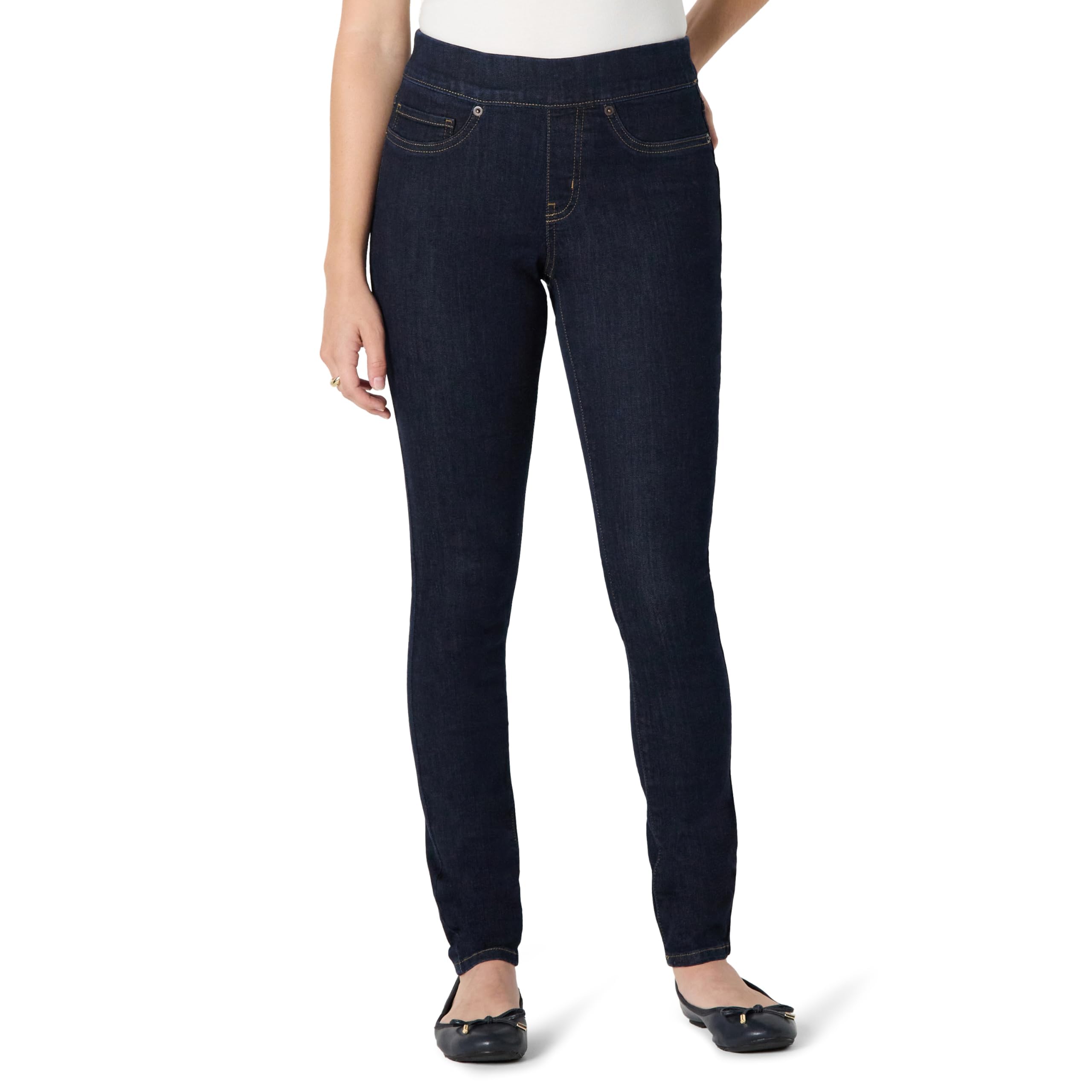 Amazon Essentials Women's Stretch Denim Mid-Rise Pull-On Skinny Jegging, Rinse, 16 Long