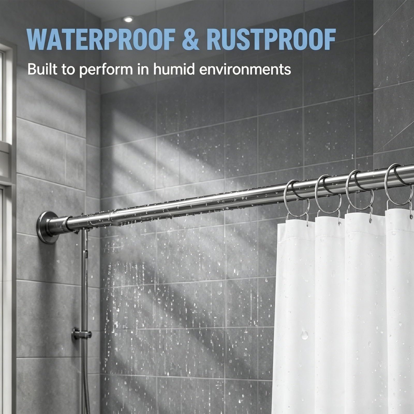 Asta da doccia senza trapano per appendere vestiti, può contenere fino a 240,9 kg, adatta per 146-173in / 370-440 cm, perfetta per bagno e armadio