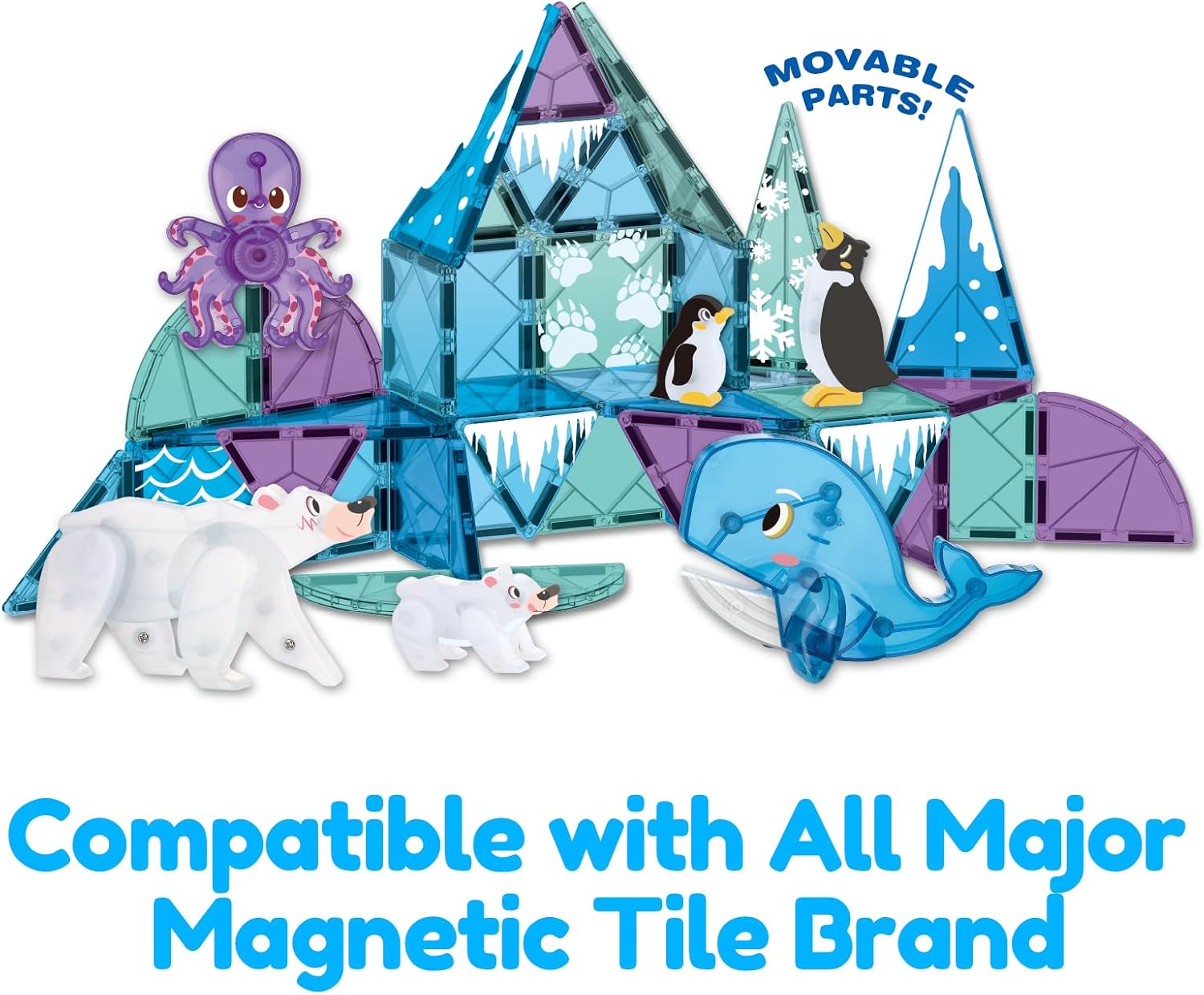 Arctic Animal Toys for Magnetic Tiles, 6pcs Pole Animals Compatible with Magnetic Blocks, Movable Joint Animal Figurines Suitable for Kids Magnet Tile CZ39202-A
