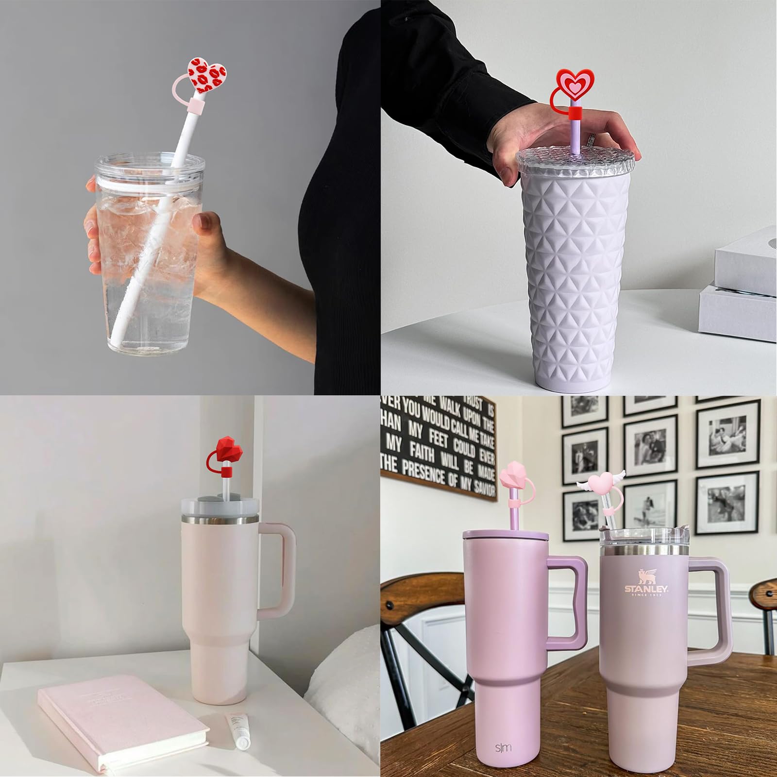 8x Strohhalm-Abdeckungen Für Stanley Tumbler 30 & 40 Oz - Auslaufsicher & Herzförmig