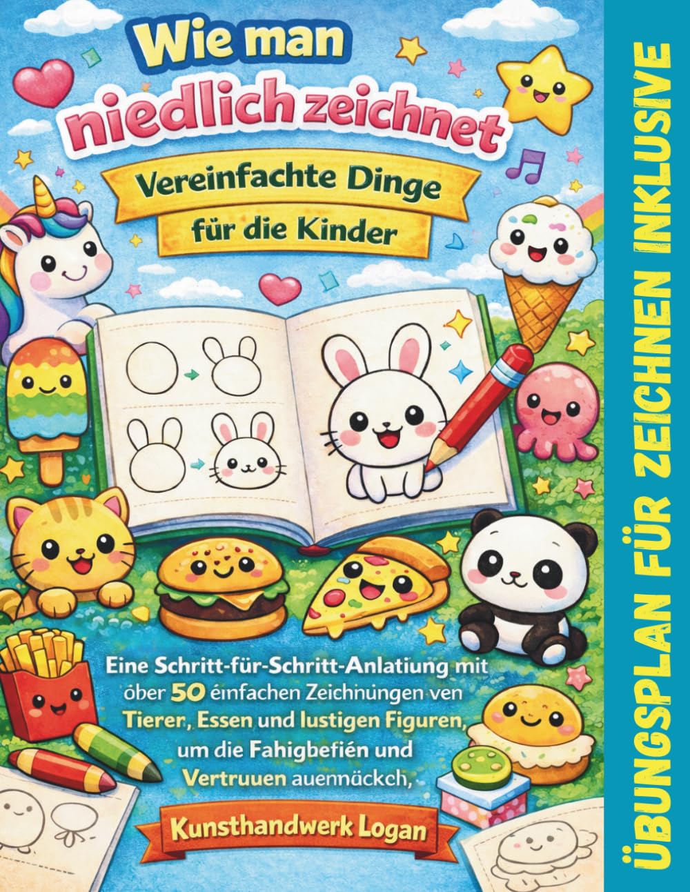 Wie man niedliche Dinge für Kinder einfach zeichnet: Eine Schritt-für-Schritt-Anleitung mit 50+ einfachen Zeichnungen von Tieren, Essen und lustigen ... um Fähigkeiten und Selbstvertrauen aufzubauen