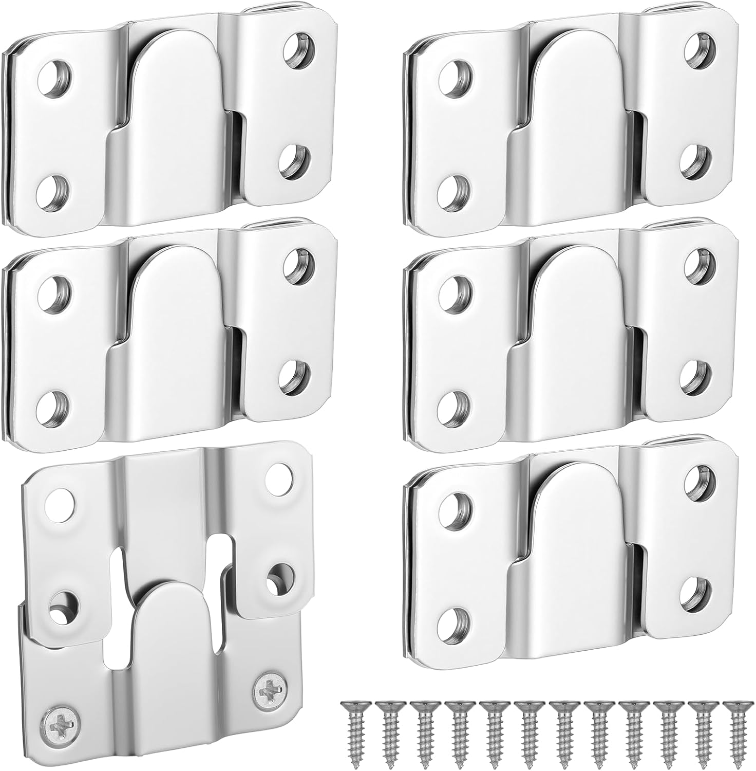 6 Pairs Flush Mount Bracket with Screws, Flush Mount Hardware Heavy Duty Hanging Buckle Stainless Steel Photo Frame Hook Interlocking Bracket Furniture Connector for Picture Display Art Gallery Wall