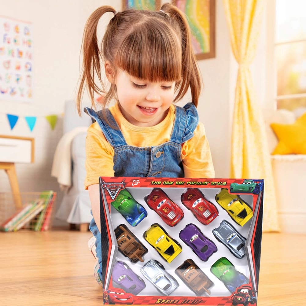 Hocadon Lot Voiture Enfant 12 Pieces, Lot Petite Voiture, Mini Voitures De Course à Friction Pour Fête D'anniversaire, Sac De Fête Pour Enfants Cadeau