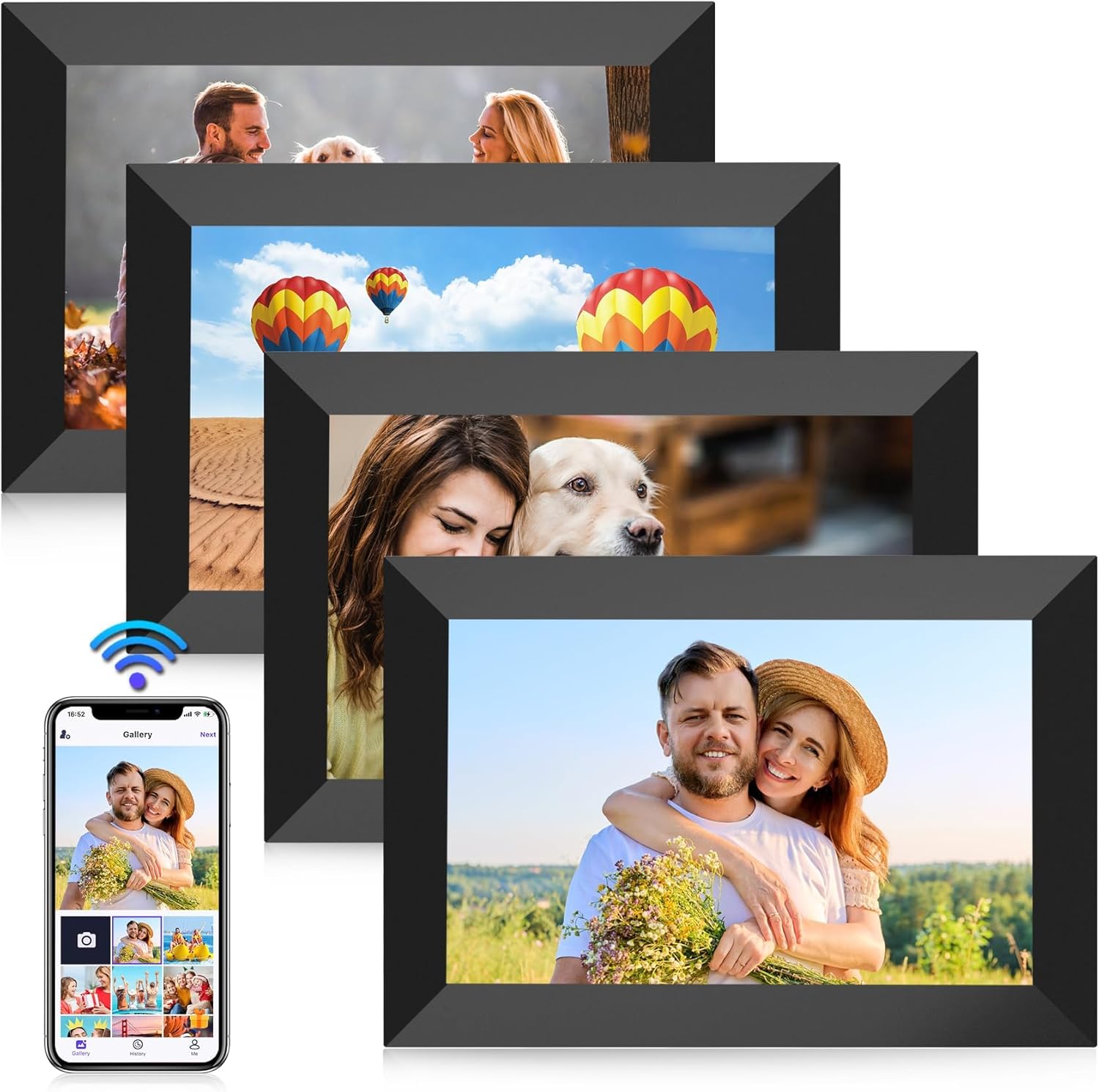 FANGOR 10.1 Inch WiFi Digital Picture Frame 1280x800 HD IPS Touch Screen, Electronic Smart Photo Frame with 32GB Storage, Auto-Rotate, Instantly Share Photos/Videos via Uhale App from Anywhere 4 Pack