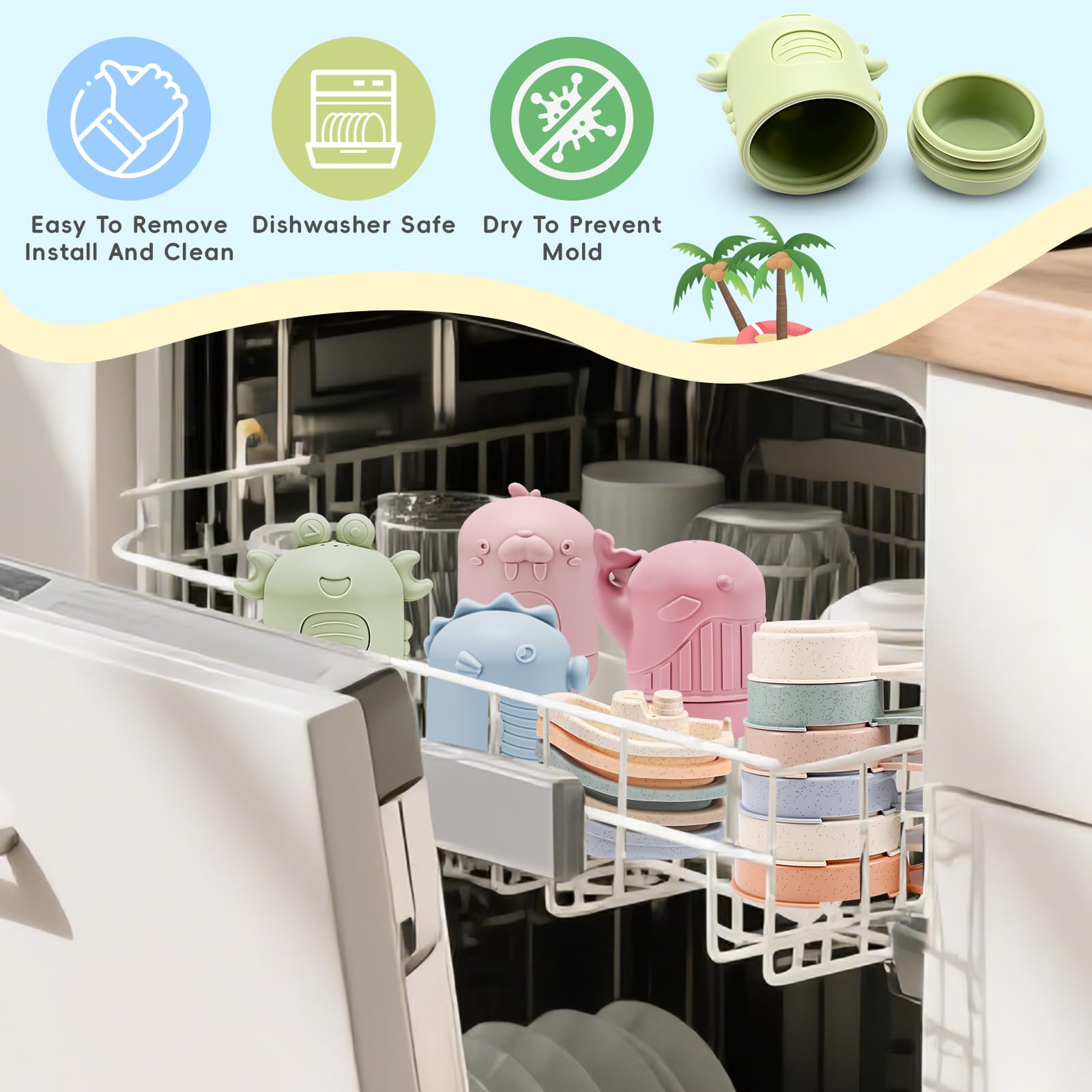 16 Pezzi Giochi da Bagno,Giochi per il bagnetto,Giocattolo da Bagnetto per Bambini,Giocattoli Animali in Silicone con barchette da bagno impilabili e cucchiaio,per Vasca da Bagno e Piscina