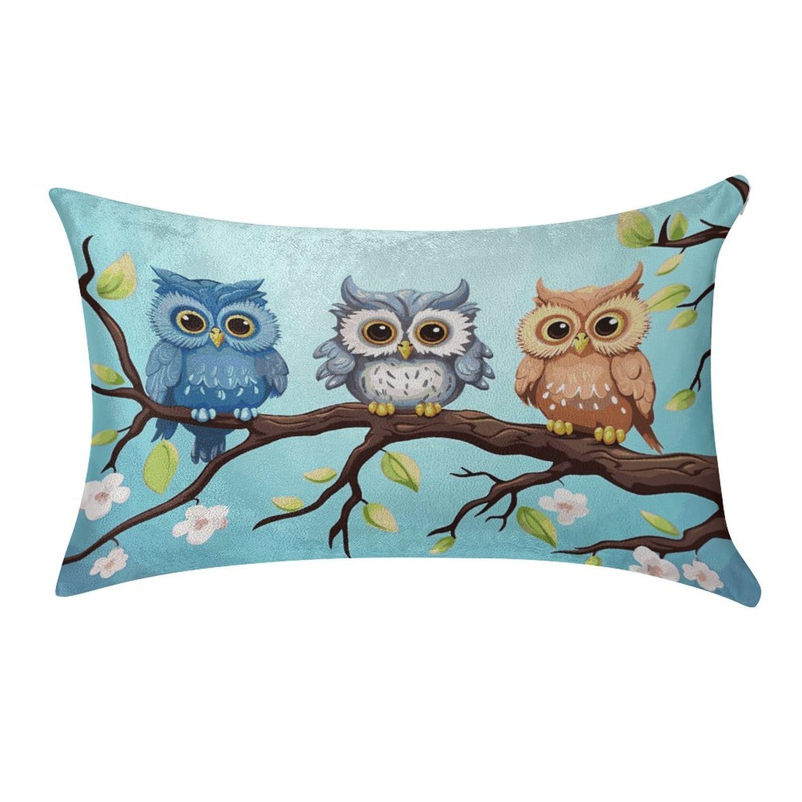 MUSM Owls on A Branch Pillow Case 12"X20" Luxury Velvet Throw Pillow Cover Fade Resistant Cozy Soft Pillowcases Pillow Protector Pillow Shams Lumbar Pillow Shells for Home&Gifts