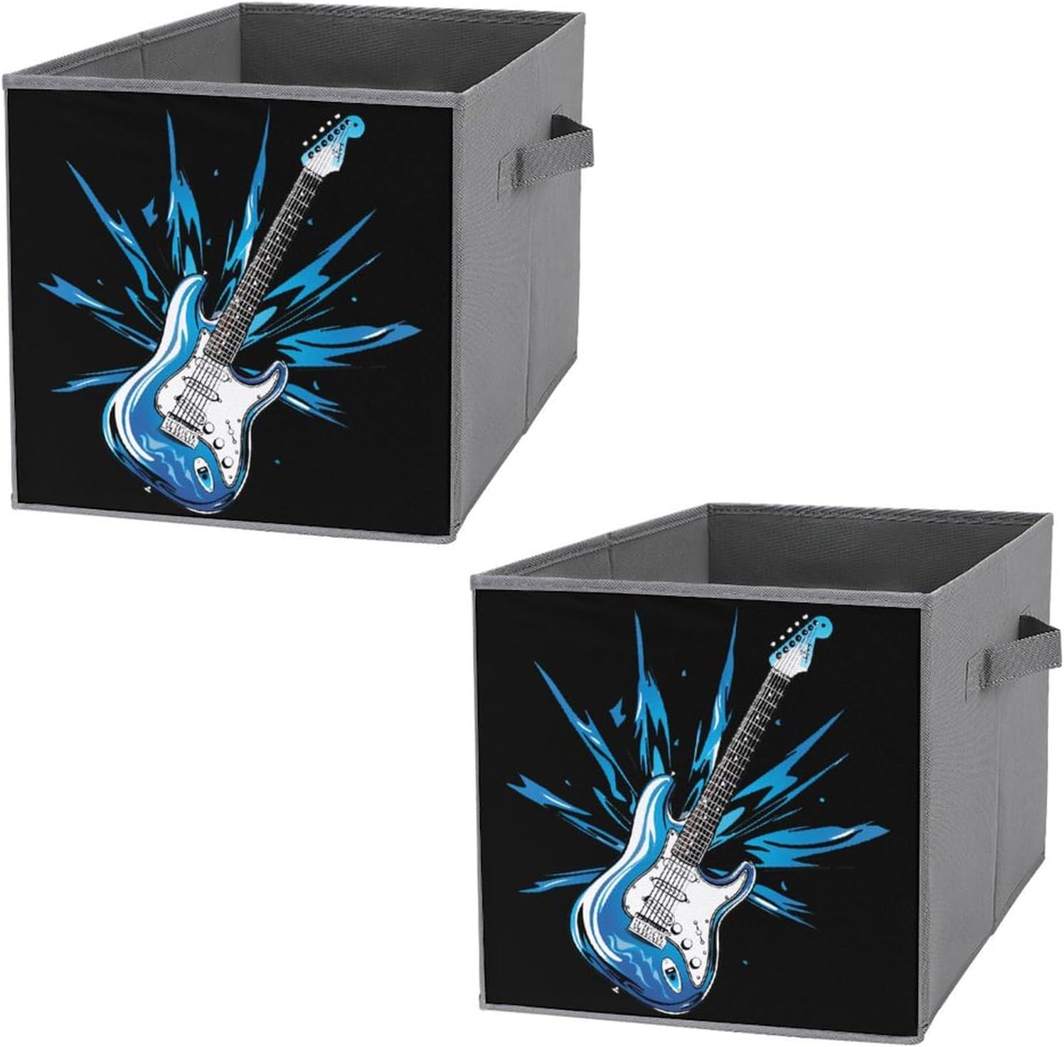 Guitar Blue Foldable Storage Cubes Organizers Storage Bins Square Storage Baskets for Clothes Toys 2PCS