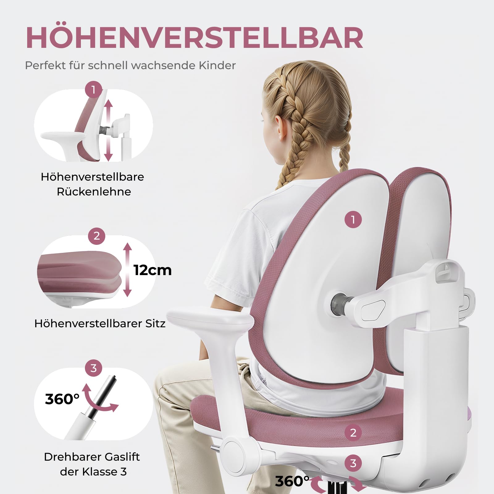 HOKO Ergonomischer Kinderstuhl mit Verstellbarer Rückenlehne & Fußstütze – Mitwachsender Schreibtischstuhl für Kinder, Schüler & Jugendliche