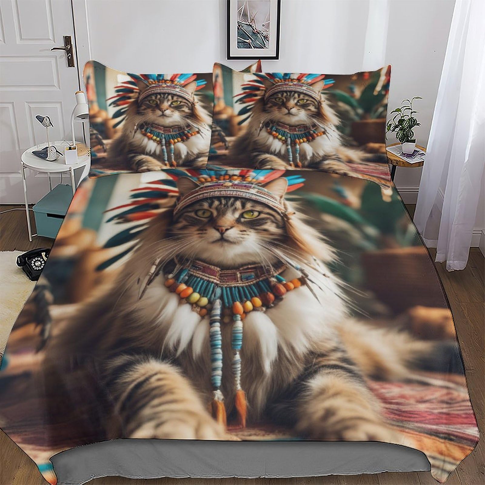 Housse de couette chat 3 pièces 200x200cm en microfibre douce avec taies d'oreiller