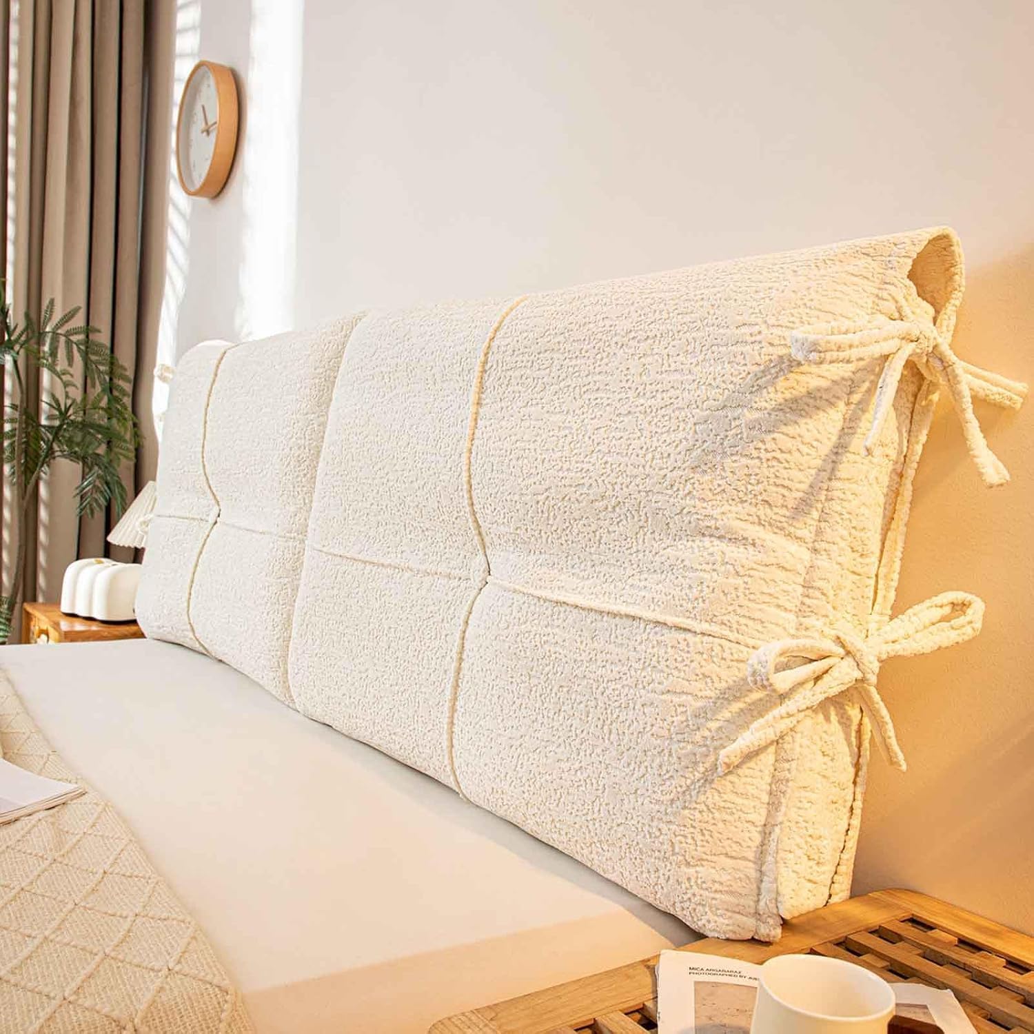 Almohada de cabecera con lazos, cojín lumbar para respaldo de lectura larga, cojín lumbar para sofá y dormitorio, ventana de bahía, comodidad 180 x 60 x 10 cm