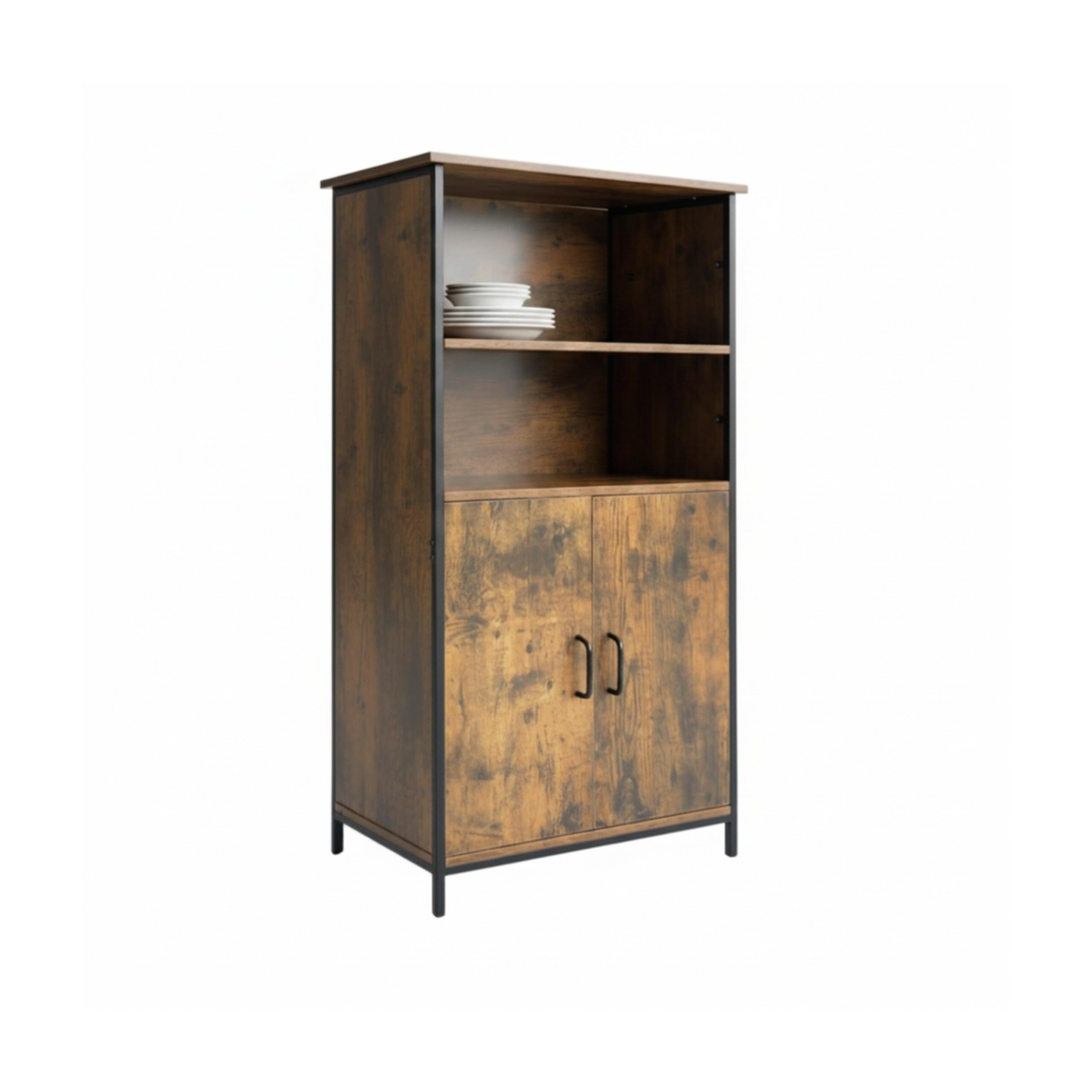 Armadio da Cucina Relaxdays, Stile Industriale, scaffale con Ante, HLP: 124,5 x 60 x 35 cm, Mobile Vintage, Marrone