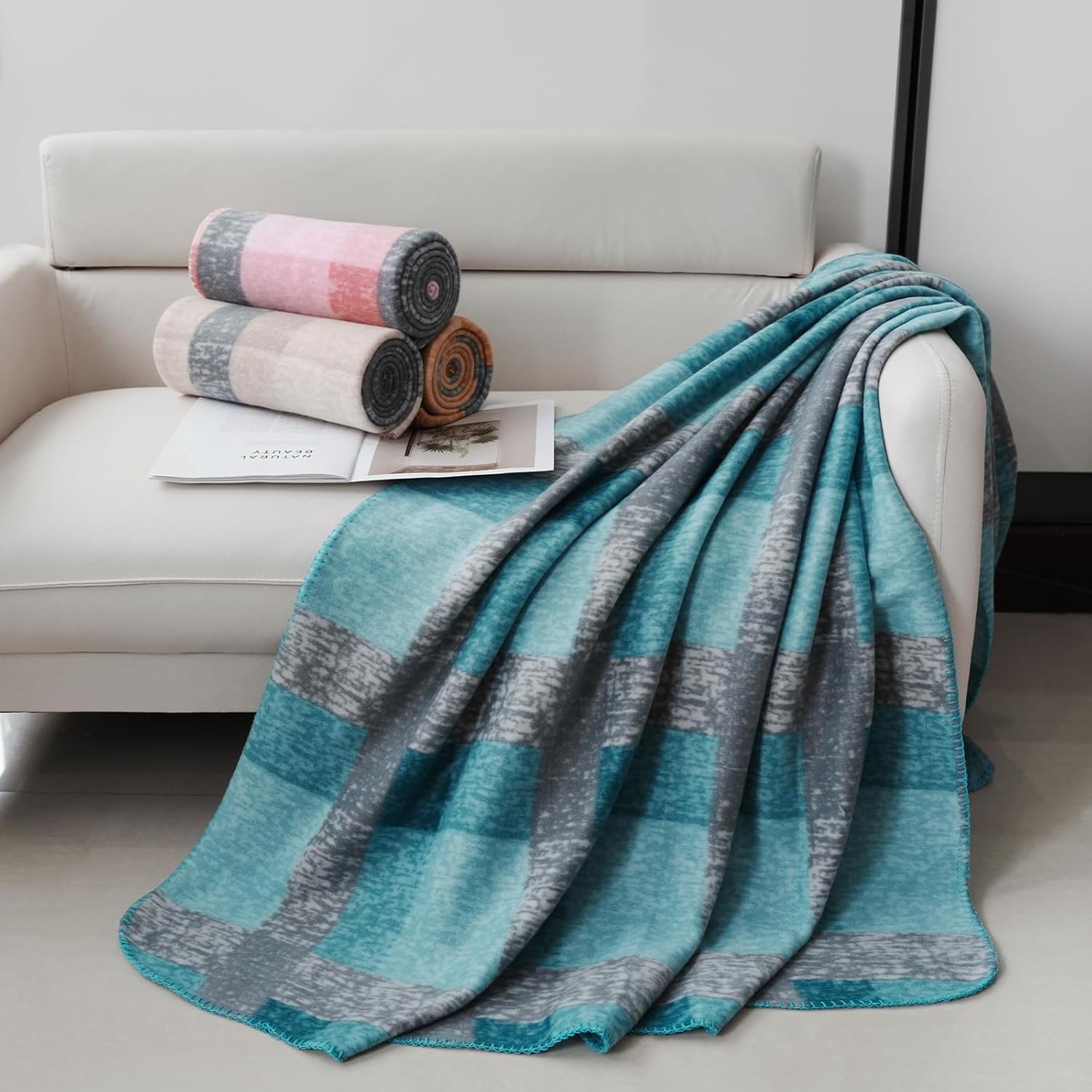 ZYFZCYBL Fleece Blanket Bulk Pack of 6 Cozy Fleece Throw Blankets 50x60 Warm Soft Lightweight Breathable Pet-Friendly for Bed Sofa Camping Wedding Gifts (Multiple Plaid - Image 2