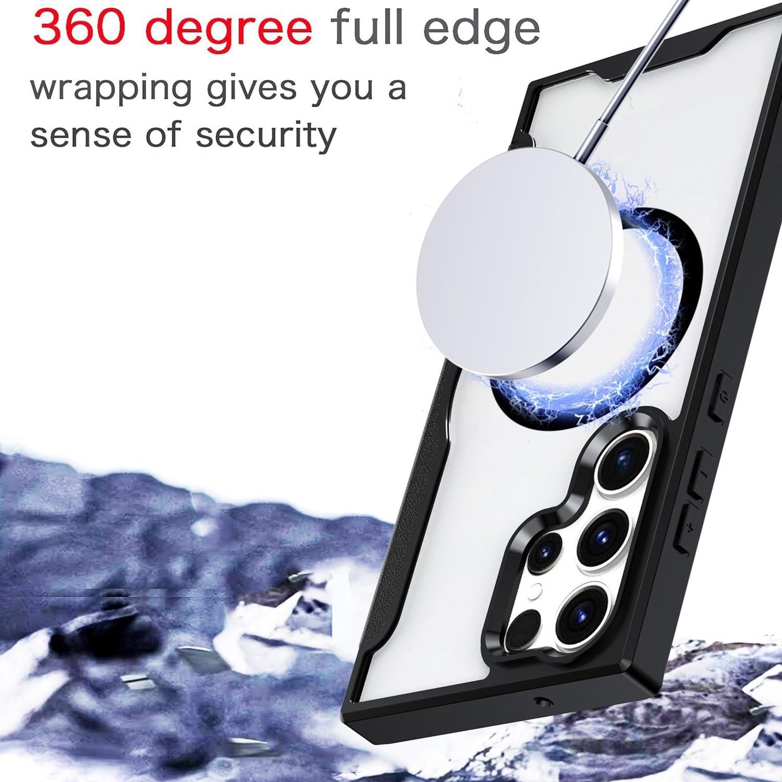 Magnetyczne etui do Samsung Galaxy S25 Ultra/S25 Plus/S25, skórzane etui z klapką z przezroczystą tylną stroną i ochroną aparatu, z przegródkami na karty (czerwone, S25 Ultra)