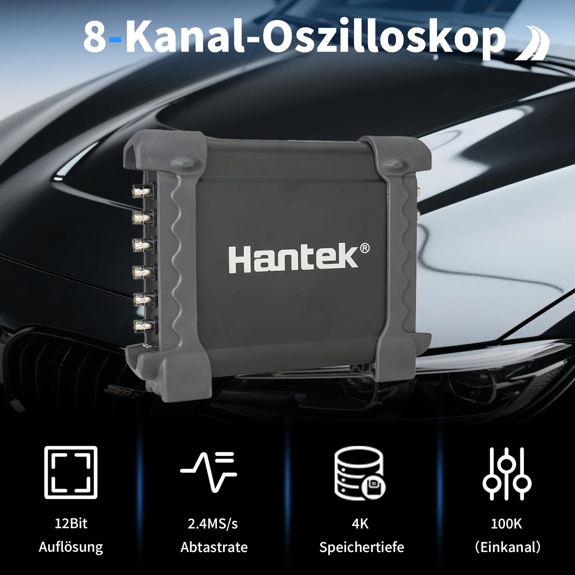 Hantek Oszilloskop, 8-Kanal Virtual Oszilloskop mit HT30A automatischen Testleitungen, HT201 20:1 Dämpfungsglied und HT307 Akupunktur-Tastkopf-Set, für mehrfache Fahrzeugdiagnose
