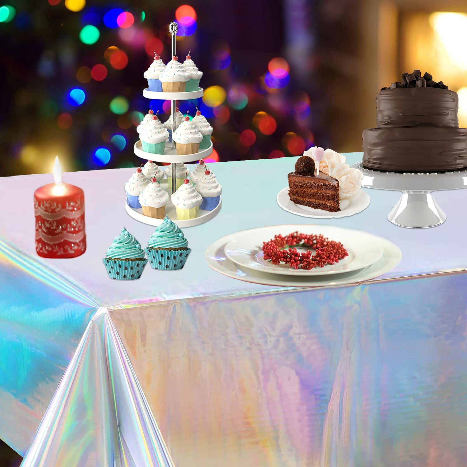 Lot De 8 Nappes Rectangulaires En Plastique Irisé Brillantes Jetables