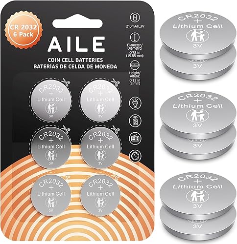 Miniatura 1 de AILE CR2032 Batteries - Batería de moneda de 3 V, paquete de 6 unidades para controles remotos dominantes, relojes, potencia y compatibilidad de