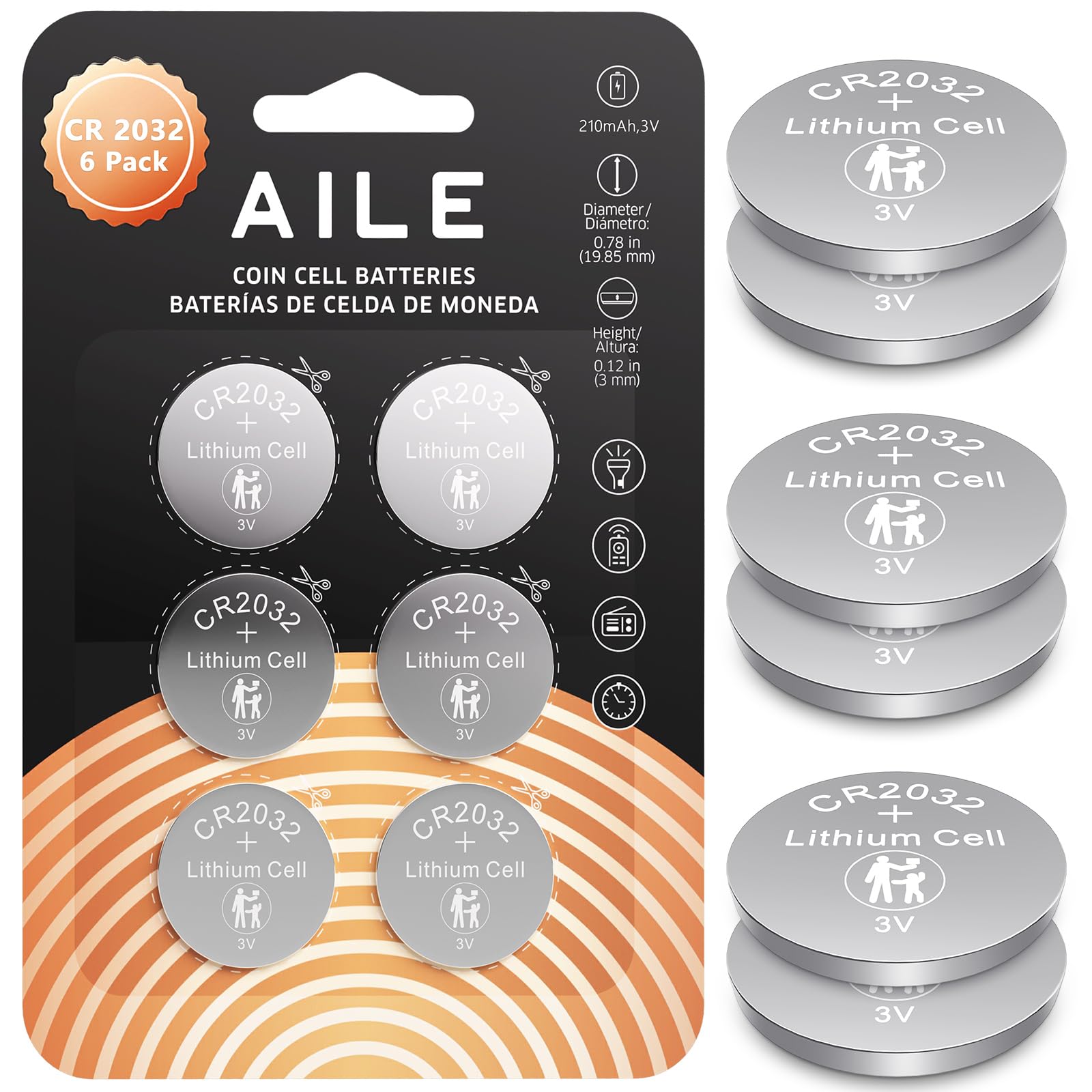 AILECR2032 Battery 3v Coin Batteries: Lithium Battery 6 Pack for Watch - Key Fob - Long-Lasting Power and Compatibility