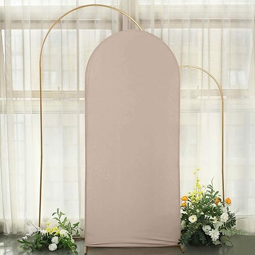 Vista 131 de Efavormart - Marco de fondo redondo de elastano de 7 pies, cubierta de arco de boda de 2 lados Blanco