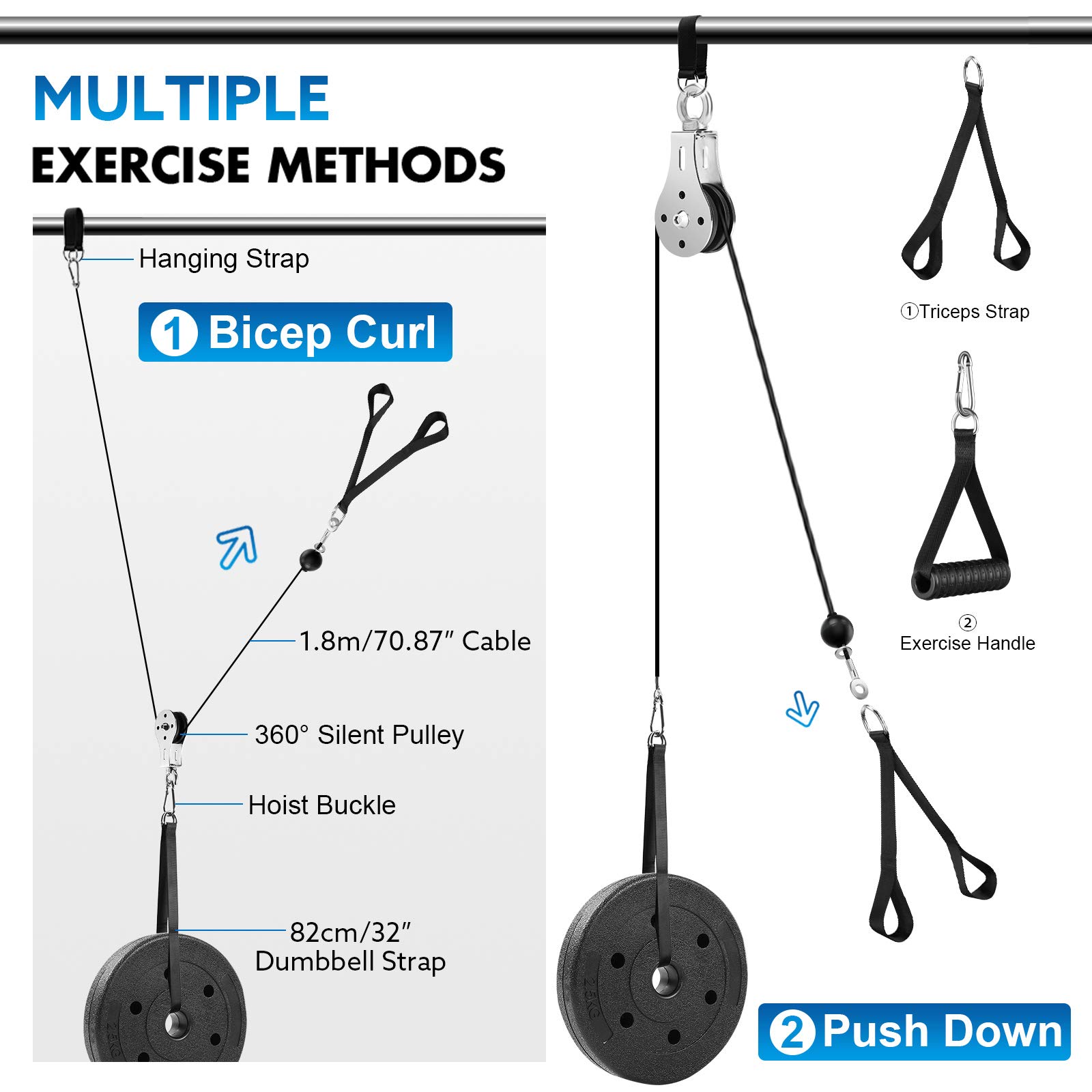 Fitness Lat and Lift Pulley System Gym, Lat Pulldown Bar Cable Pulley