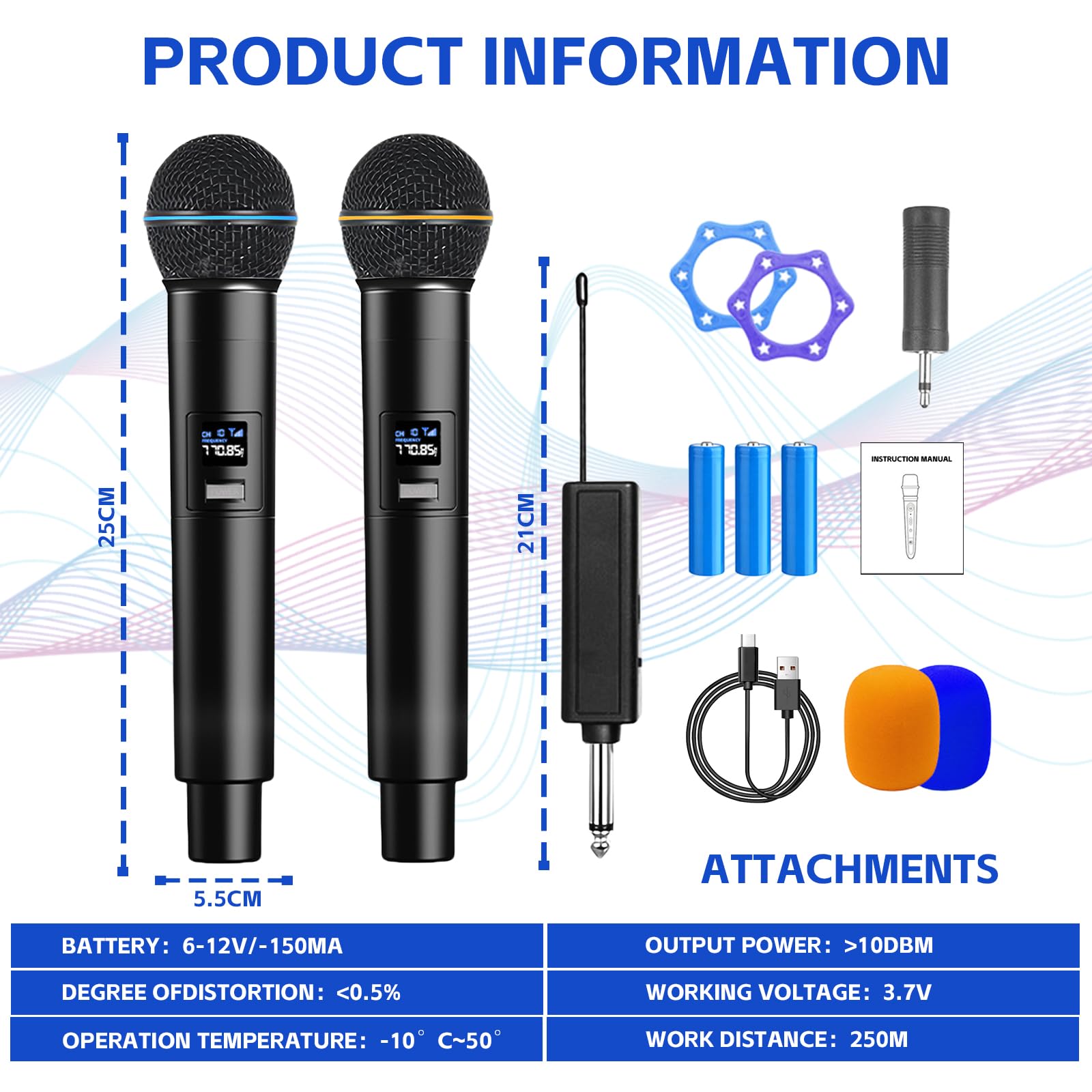 Microphone Sans Fil,Double Portable Micros Dynamiques Avec Récepteur Rechargeable,Micro Dynamique A Main Double,Microphones A Main Sans Fil Pour Karaoké,Fête,Réunion