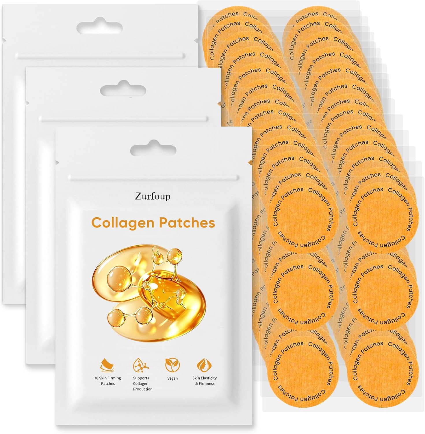 Collagen Patches,Skin Firming Patches with Collagen Peptides, Vitamin C & Plant Extracts, 8-Hour Daily Use Patches for Skin Elasticity & Firmness, Vegan-Friendly (90PCS)