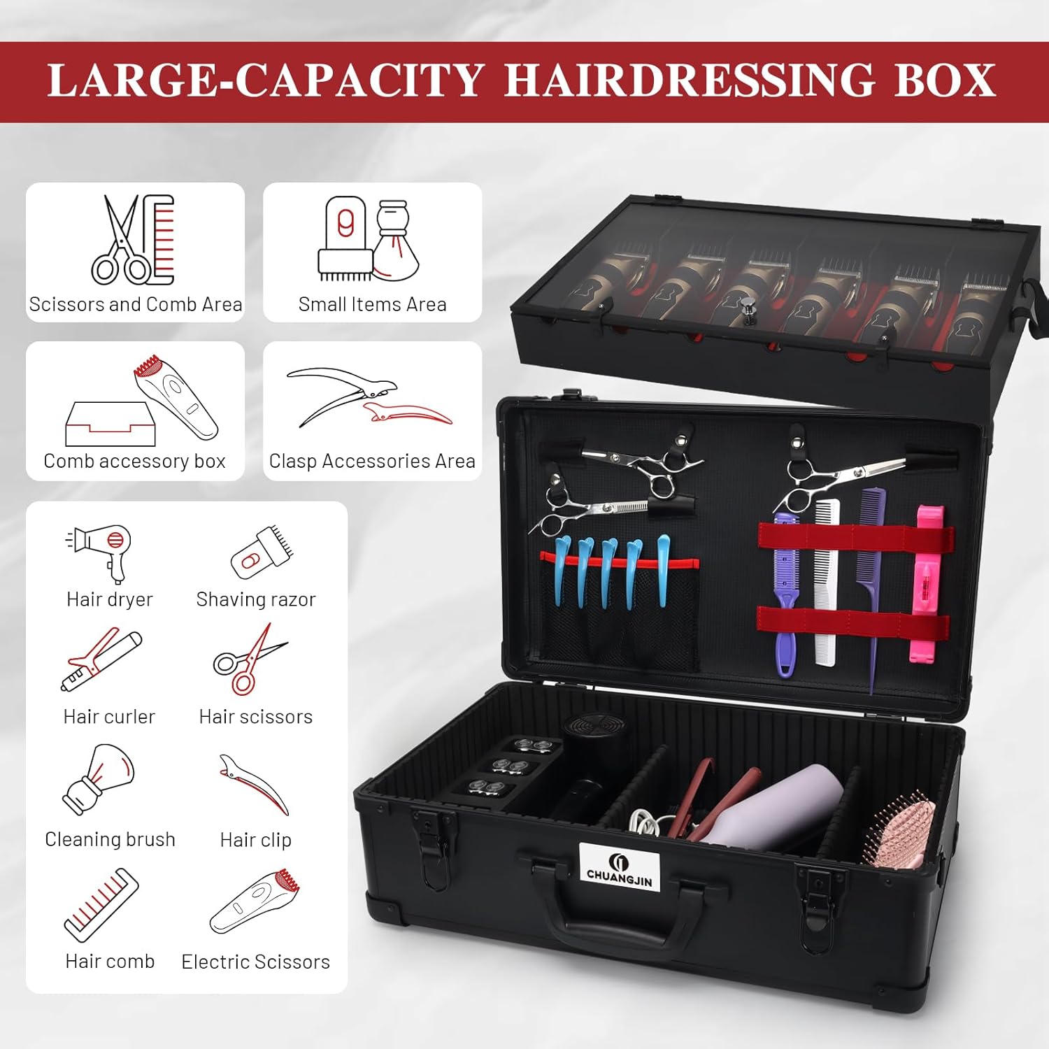 Large Barber Carrying Case, Hairdresser Tool Box Organizer Traveling Case, Portable Travel Barber Suitcase for Hair Stylist Pet Groomer Beauty Salon Makeup Artist