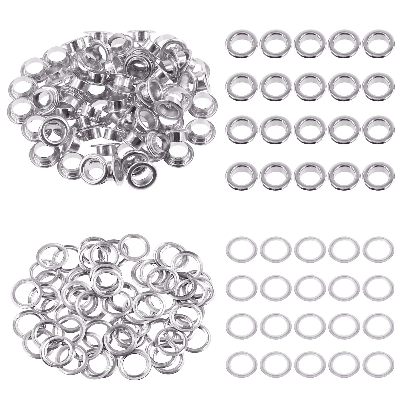 Swpeet 100Pcs Metal Grommets Kit - 50 Sets 3/10" (8mm) Hole Gun-Black Thickened Eyelets for Repairing Canvas, Leather, Curtains