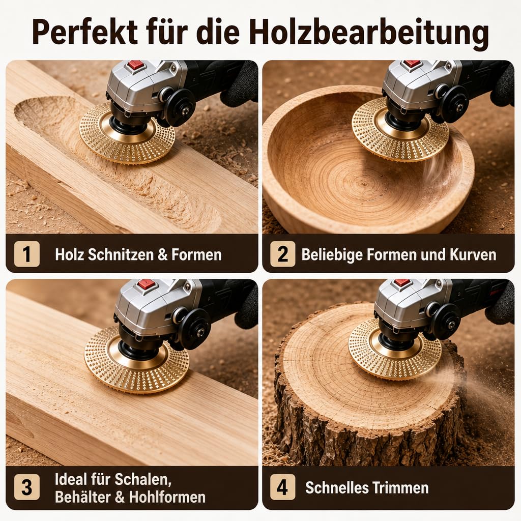 3 Stück Wolframcarbid Schleifscheiben für Holz, Schleifscheibe für Winkelschleifer, Schruppscheibe zum Schleifen, Schnitzen und Schneiden von Holz