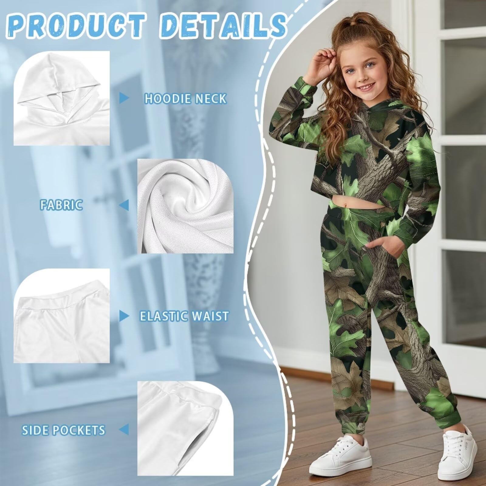 Set di felpa con cappuccio e pantaloni della tuta, per ragazze, casual, a maniche lunghe, girocollo, con pantaloni da jogging, per bambini dai 4 ai 13 anni