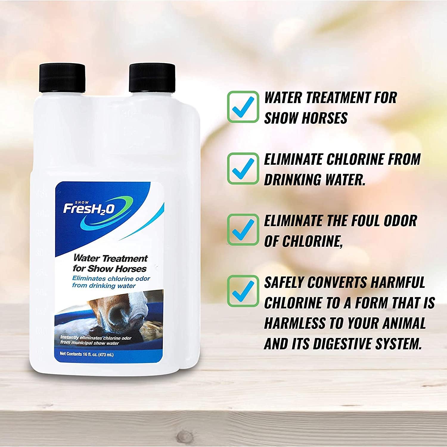 Show FresH20 Equine Water Treatment Bottle, Eliminate Chlorine in Drinking Water, Reduce Risk of Horse Colic by Supporting Hydration, Easy Use, Up to 150 Gallons - 16oz : Everything Else