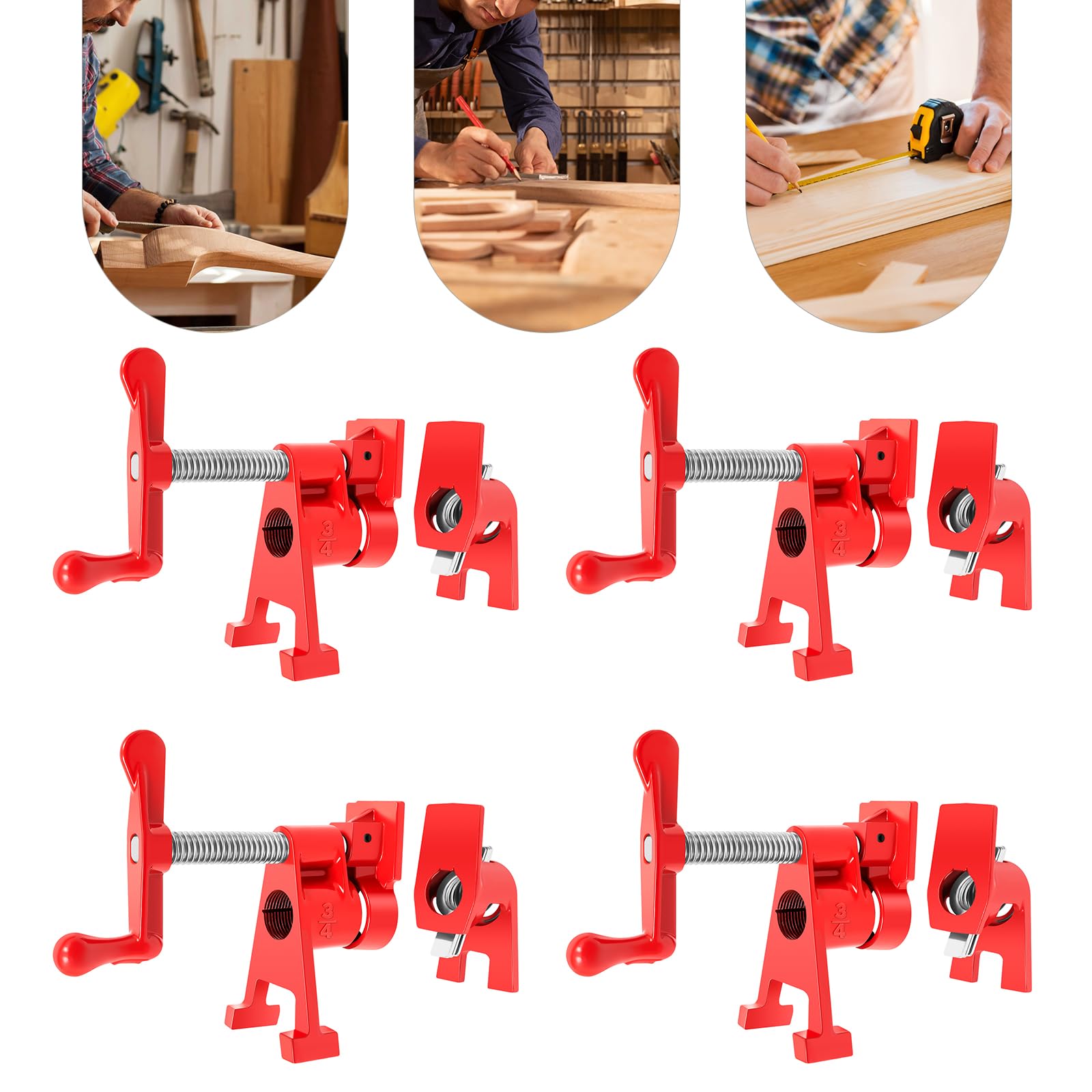 3/4" - Juego de 4 abrazaderas de tubo para madera, abrazadera rápida carpintería