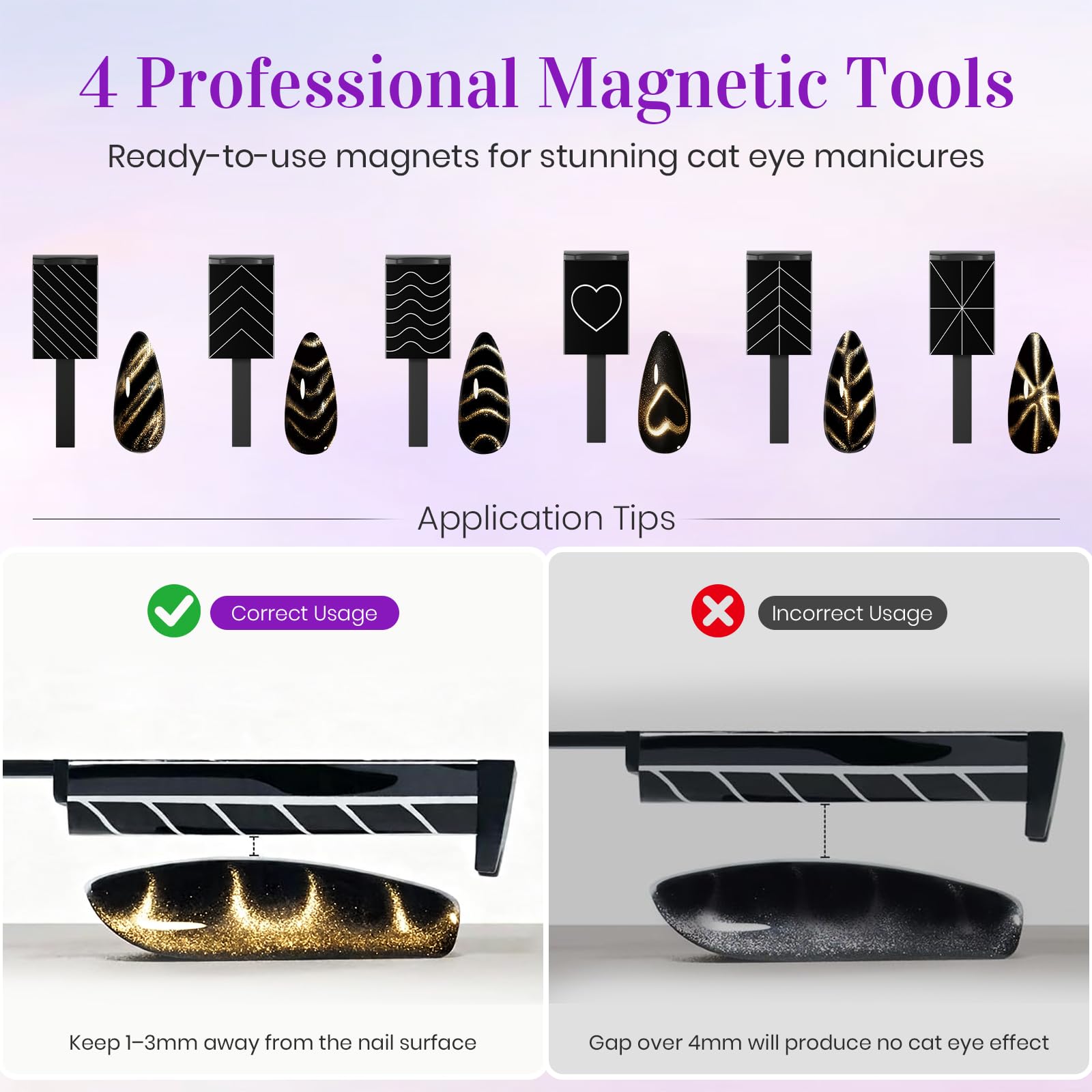 Katzenaugen-Magnet-Nagelkunst-Werkzeuge, vielseitiges magnetisches Design-Set, ideal für Katzenaugen, 3D-Nagelkunst und DIY-Glas-Katzenaugen-Effekte, einfach zu verwenden für Anfänger und Profis