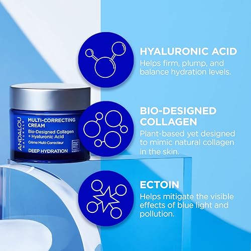 Miniatura 3 de Andalou Naturals Crema hidratante facial de hidratación profunda, crema multicorrectora, cuidado diario de la piel con ácido hialurónico, colágeno