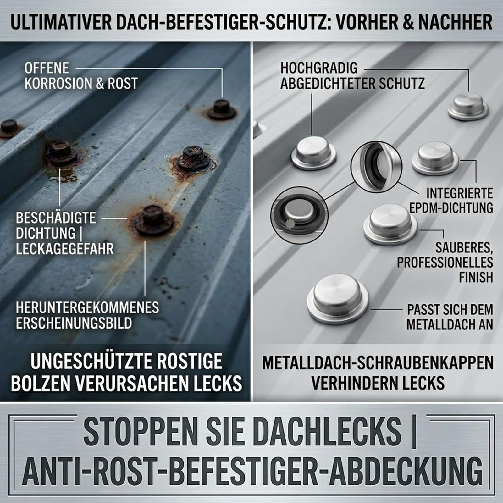 Metall-Dachschraubenkappen mit Aufbewahrungsbox (100 Stück)