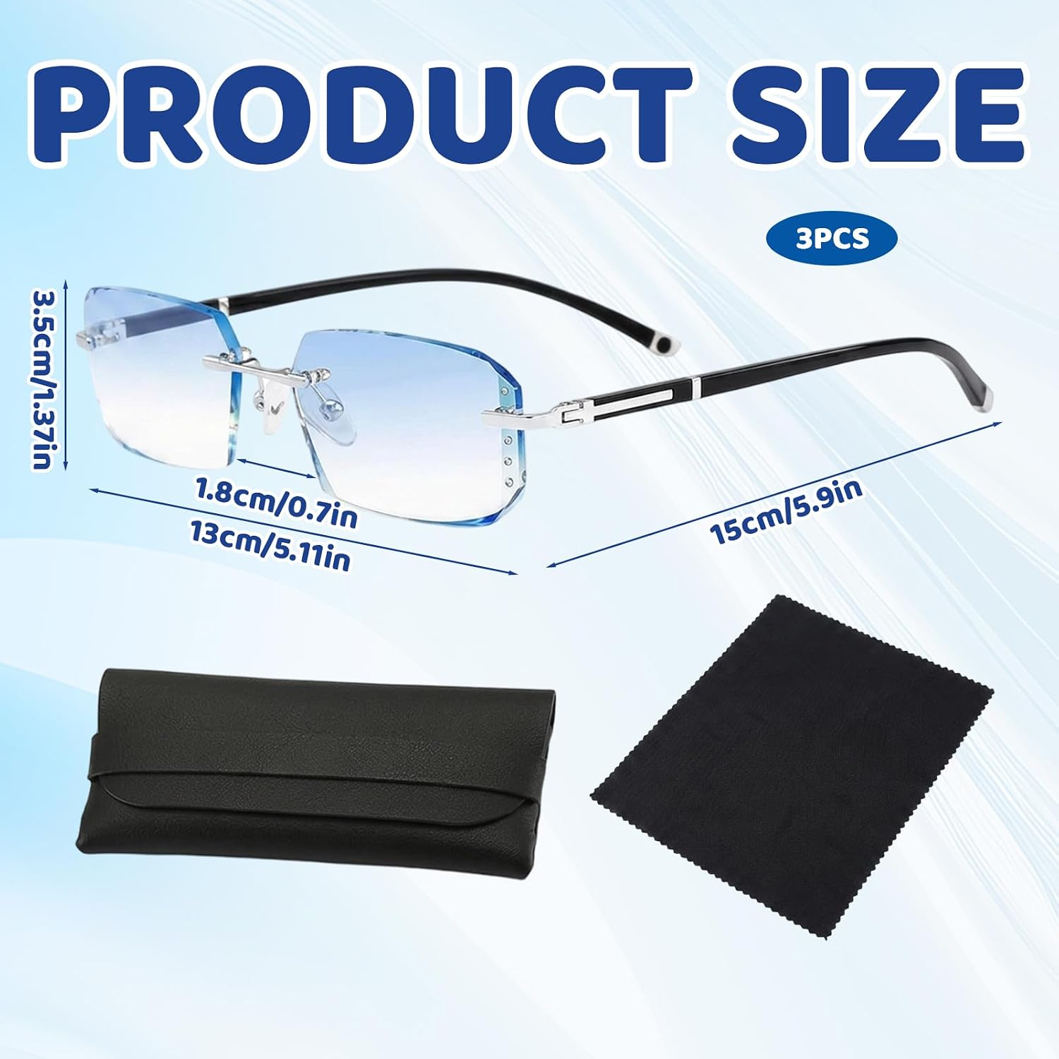 Clarity Blue Glasses, Self Adjusting Eyeglasses for Men, Blue Light Protection, Premium Lens Clarity, Blue Ease Optics, 3-Piece Set with Leather Case and Cleaning Cloth
