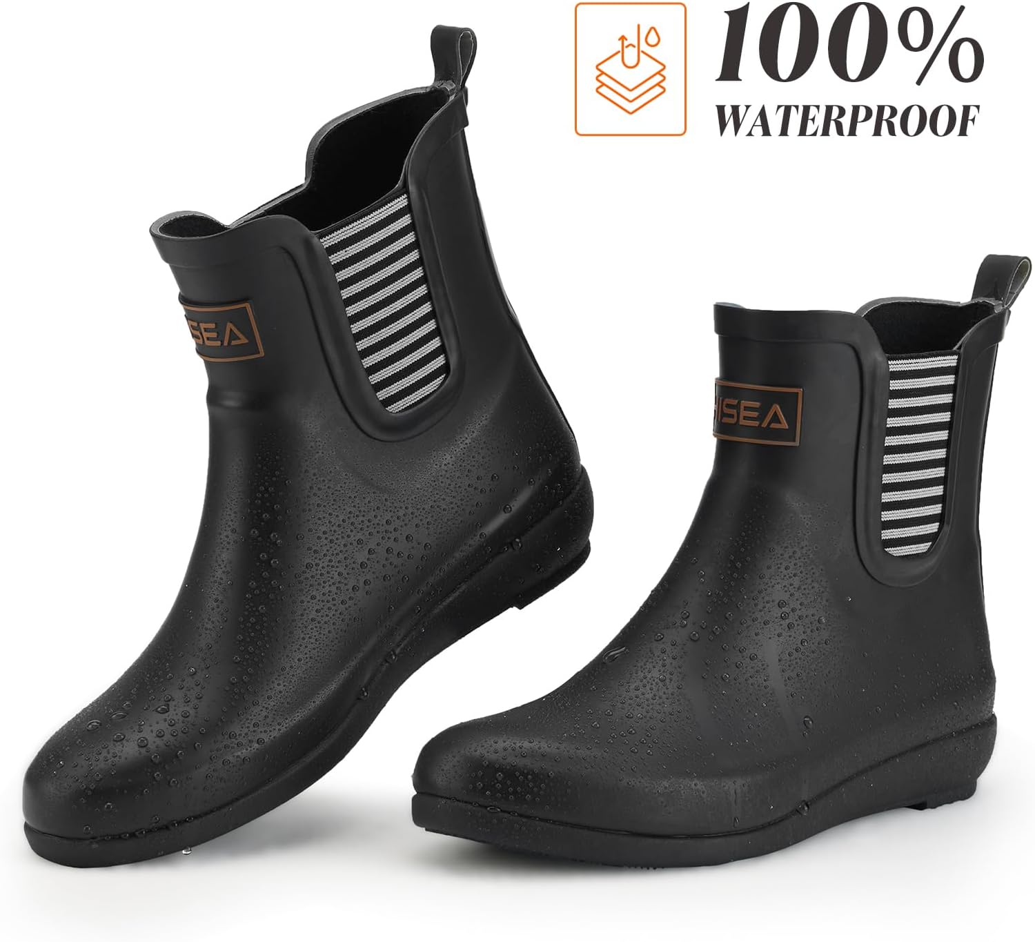 HISEA Rubber Rain Boots for Women Waterproof Chelsea Boots Short Ankle Rain Shoes Wedge Heel Anti-Slipping Rainboots for Ladies with Comfort Insole Lightweight Stylish Outdoor Work Booties - Image 6