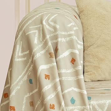 LATUDA CONCEPT SoftMicro Boho Ethnic Pattern Microfiber Sofa Cover and TV Blanket, Sofa Shawl, Anti-Slip Beige 130x180 cm