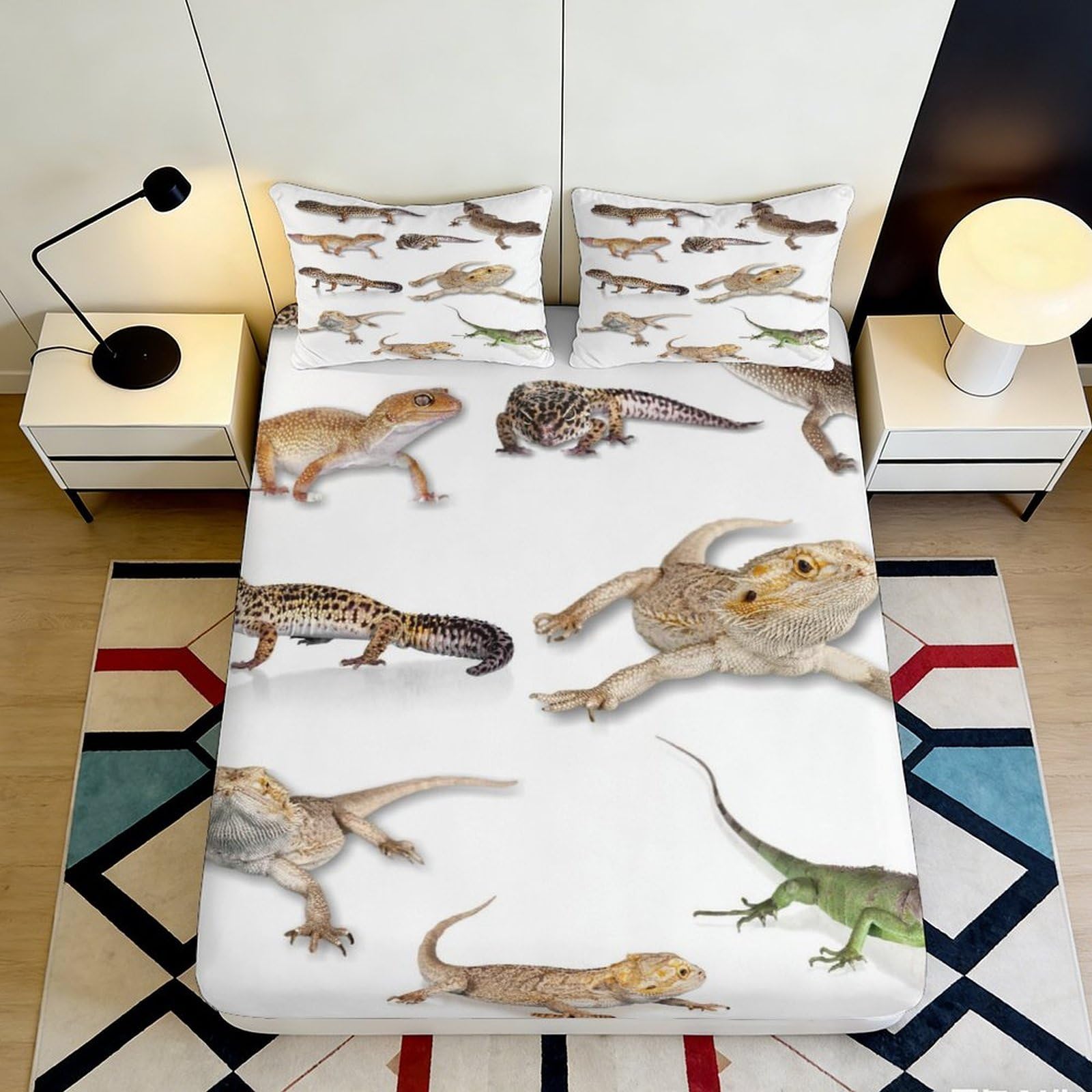 3D Printed Dinosaur Pattern Fitted Sheet Microfiber Soft Breathable Reptile Bed Cover for Bedroom Guest Room Decor 90x200x25cm