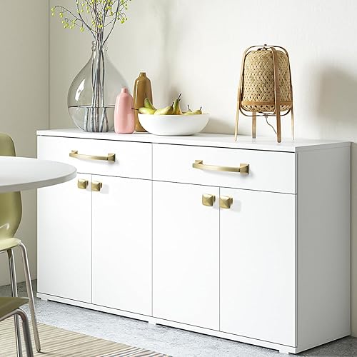 Miniatura 3 de YONFIAFIT Paquete de 10 tiradores de latón cepillado de 5 pulgadas (5.039 in) con agujero central para gabinetes de cocina, herrajes para muebles,