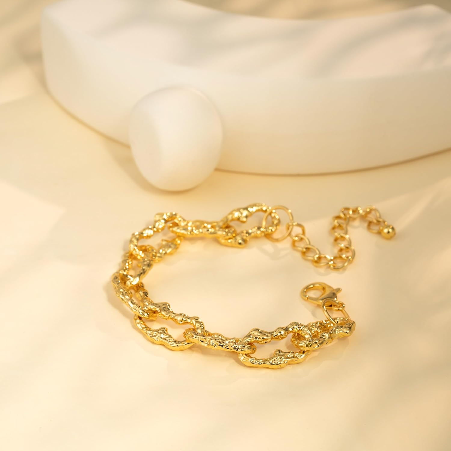 Chunky Gold Chain Bracelet for Women Thick Large Link Chain Bracelets Adjustable Statement Bracelet with Unique Texture 18k Gold Plated - Image 4