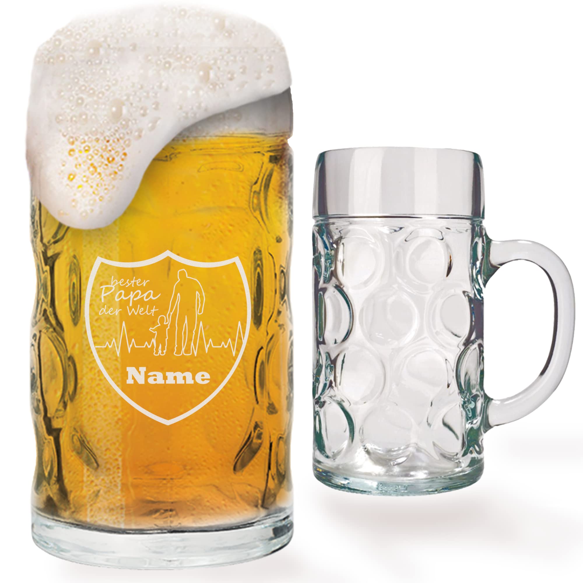 GRAVURMACHERBeer Mug, Beer Glasses with Engraving – Stolzle Oberglas – Bierseidel Isar 0.5 L – Für den beste Papa der Welt – Gift for Father's Day – Birthday Gift as a Man – Motif 15
