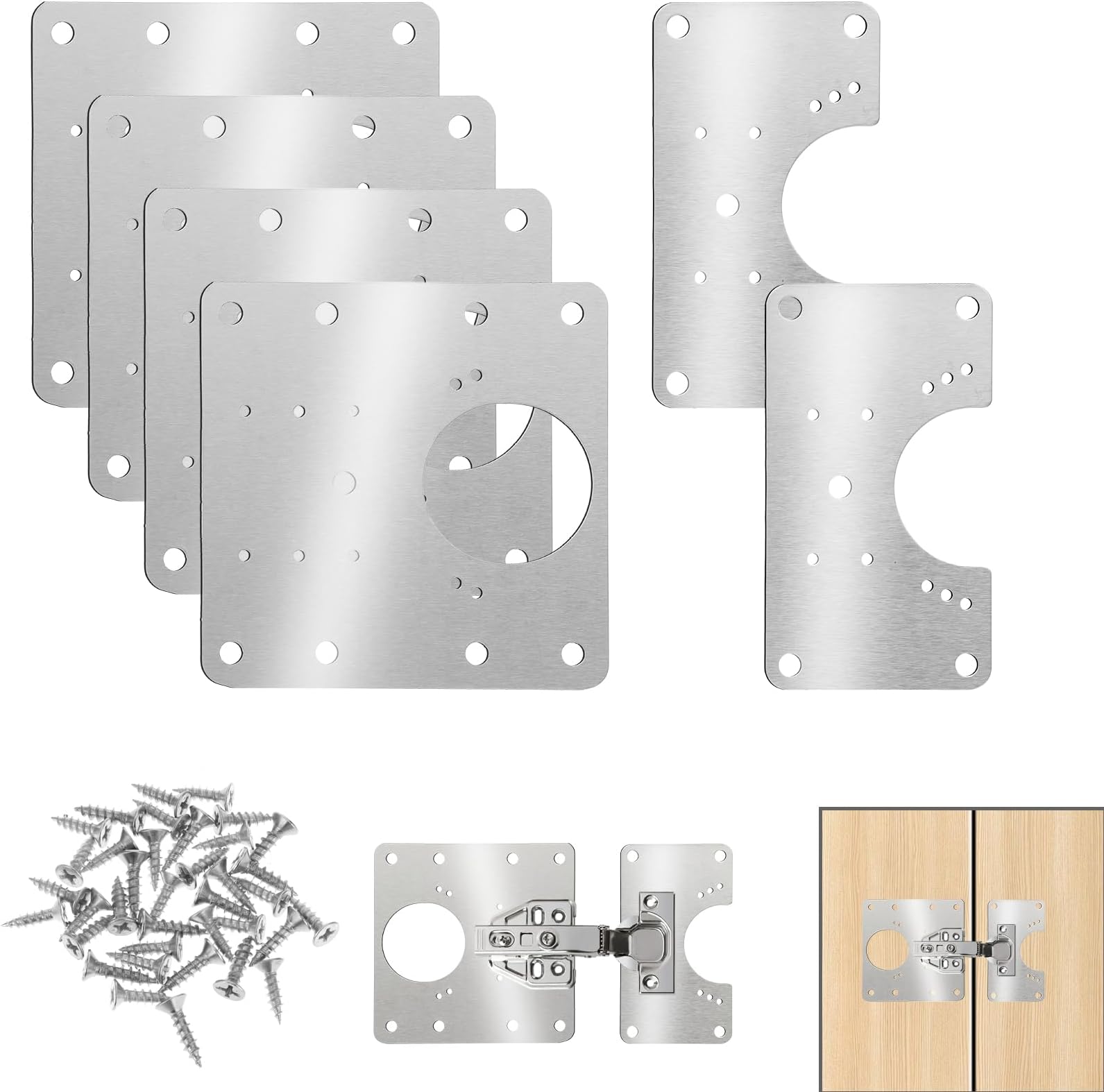 6 Pcs Cabinet Hinge Repair Plate Stainless Hinge Repair Kit Plate for Cabinet, Door Hinge Repair Kit with Mounting Screws for Kitchen Cabinet Door Storage Cabinet Door Hinge Fixing Repair Bracket