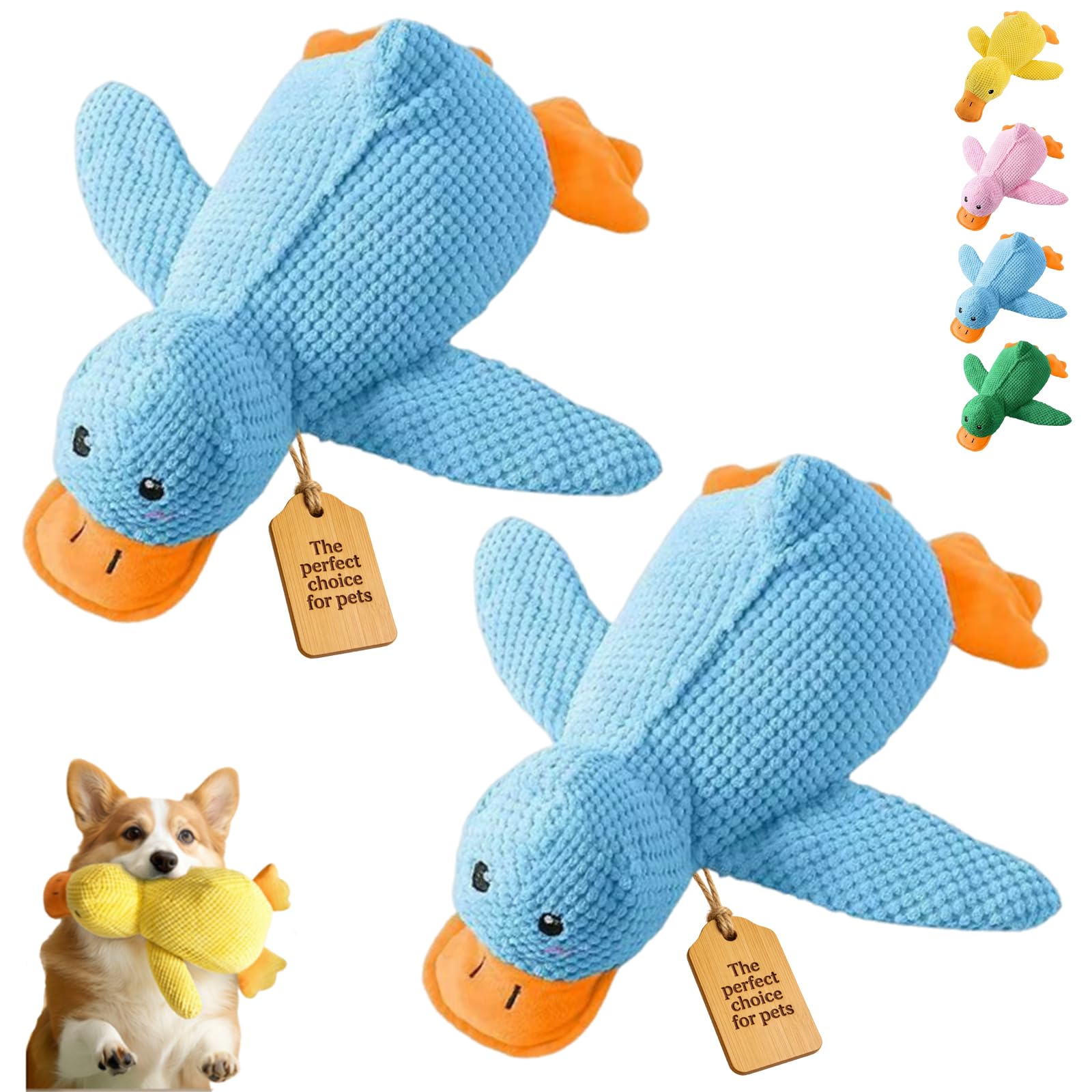 2026 New Calming Duck Toy for Dogs, Interactive Quacking Dog Toy with Quack Sound and Crinkle, Soft Plush Durable, Chew Doll with Squeaker for Pets Indoor and Outdoor (2 Blue, L: 45 * 38CM)
