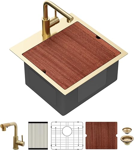 Miniatura 105 de Sarlai Fregadero de barra de 21 gotas de acero inoxidable - Fregadero de cocina de 21 x 20 pulgadas, estación de trabajo de montaje superior, acero