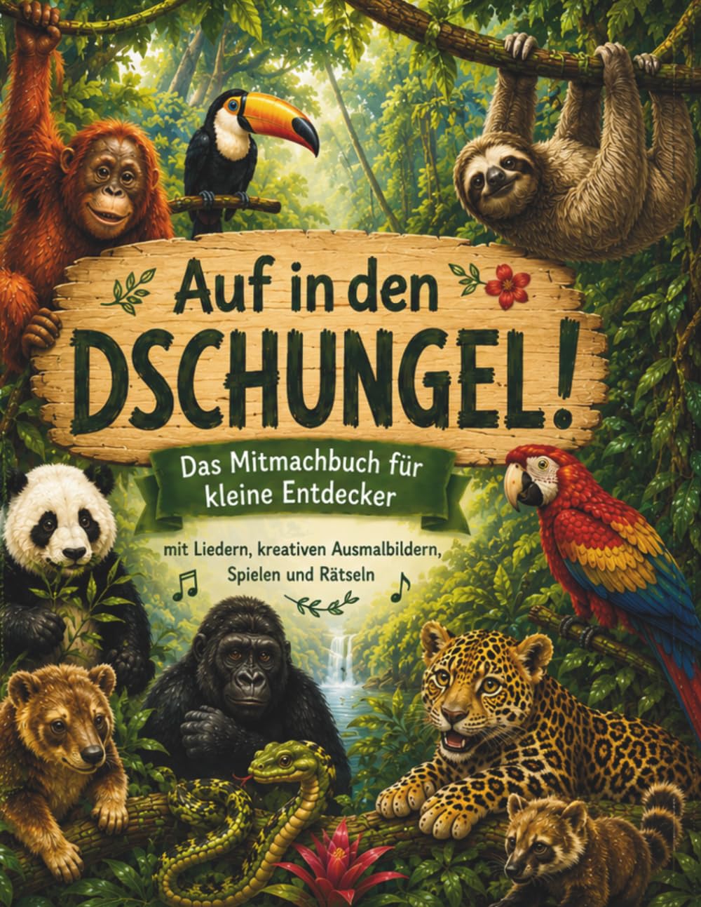 „Auf in den Dschungel!“ Das Mitmachbuch für kleine Entdecker – mit Liedern, kreativen Ausmalbildern, Spielen und Rätseln: für Erstleser und Senioren mit großer Schrift
