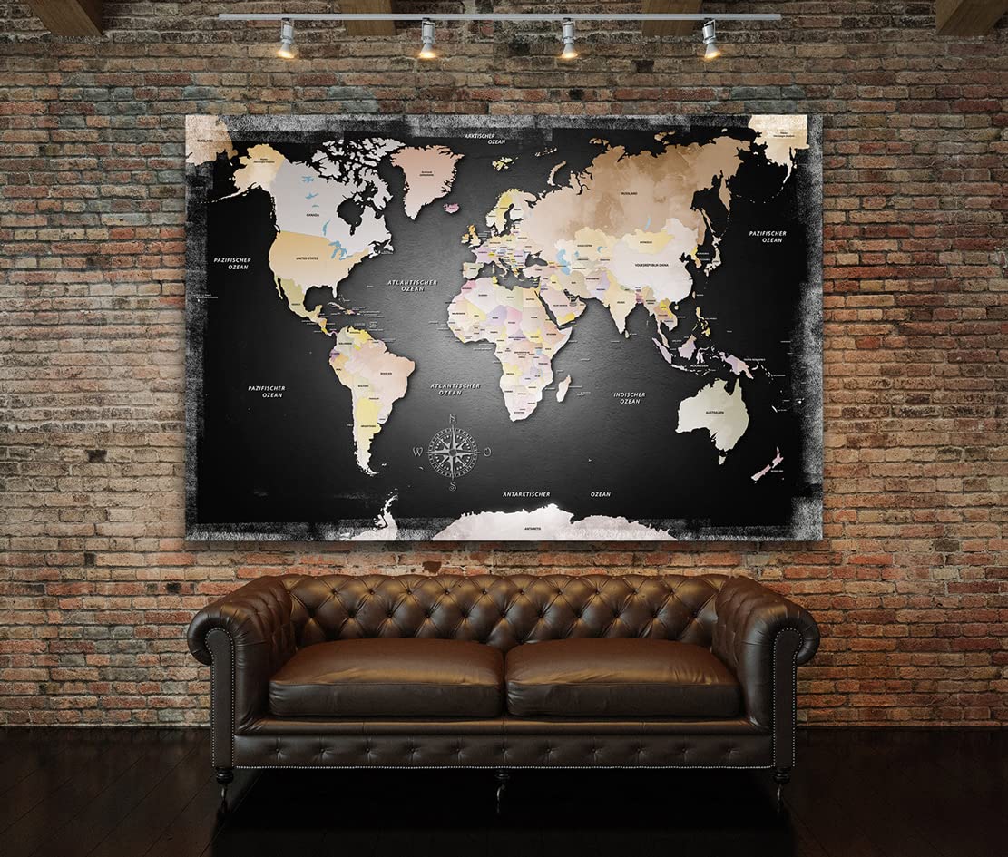 Kunstgestalten24 Leinwandbild Weltkarte Dark Wandbild Kunstdruck Büro Deko XXL