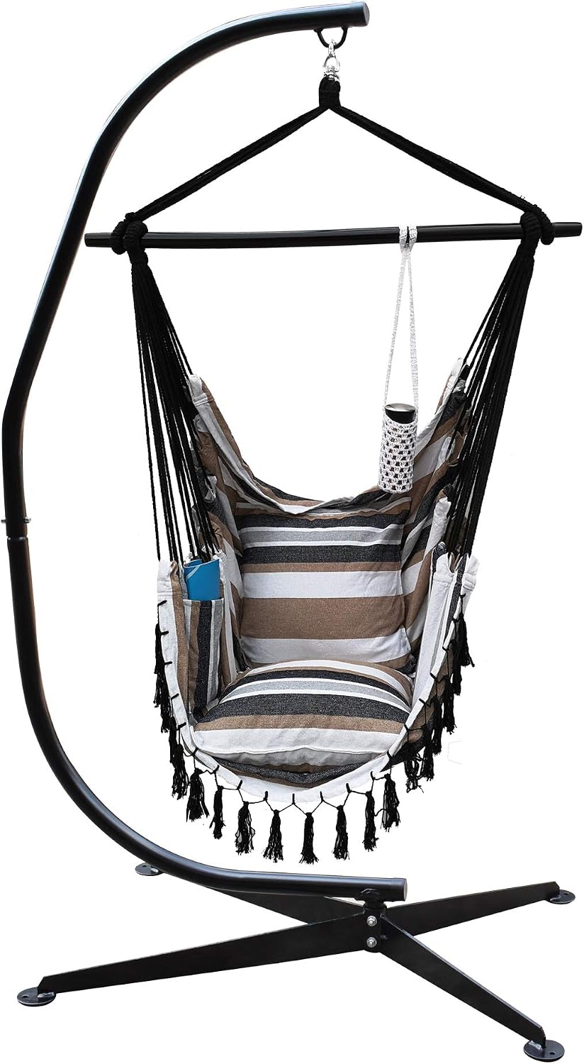 Project One Hammock Chair Stands Hanging Hammock Stand,Premium C-Stand for Air Porch Swing Chair, Heavy Duty 300lbs Capacity, Indoor/Outdoor