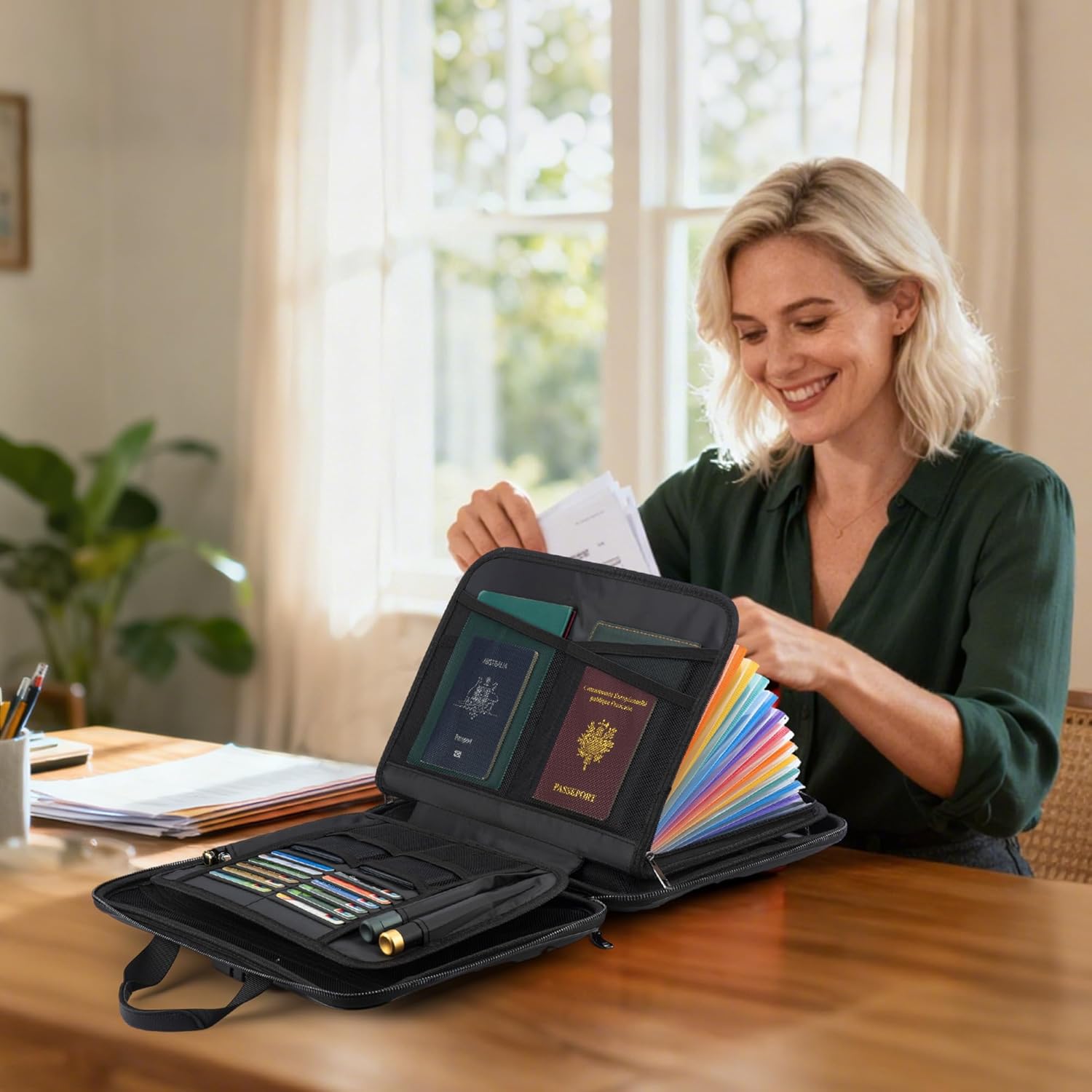 Fireproof Document Box with Combination Lock, Hard-Shell Fireproof File Organizer for Legal Documents, Laptop, Valuables & Important Papers, 13-Pocket Accordion File Folder